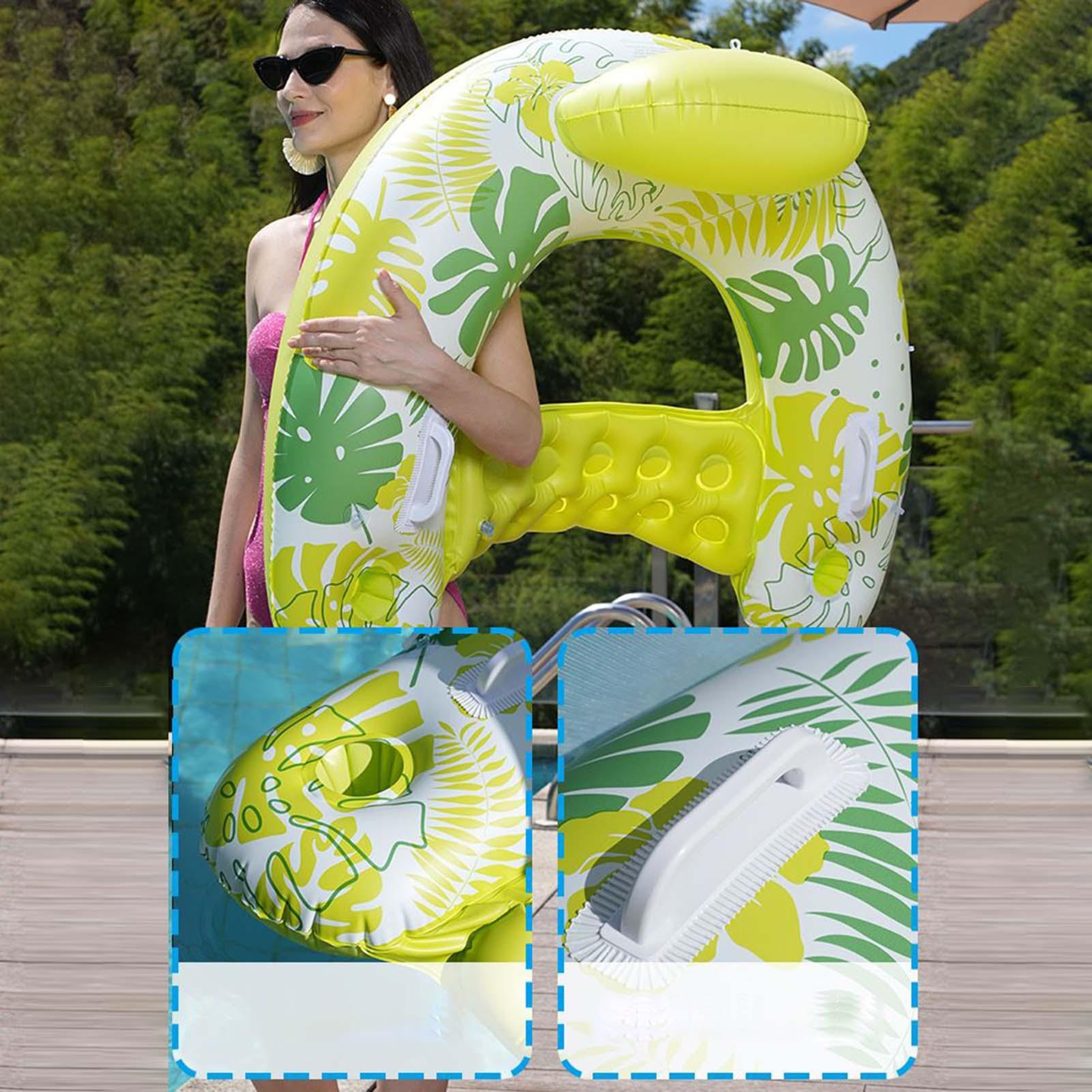 Inflatable Pool Float With Detachable Canopy Heavy Duty U Shape Pool Lounge Chair With Cup Holder 2