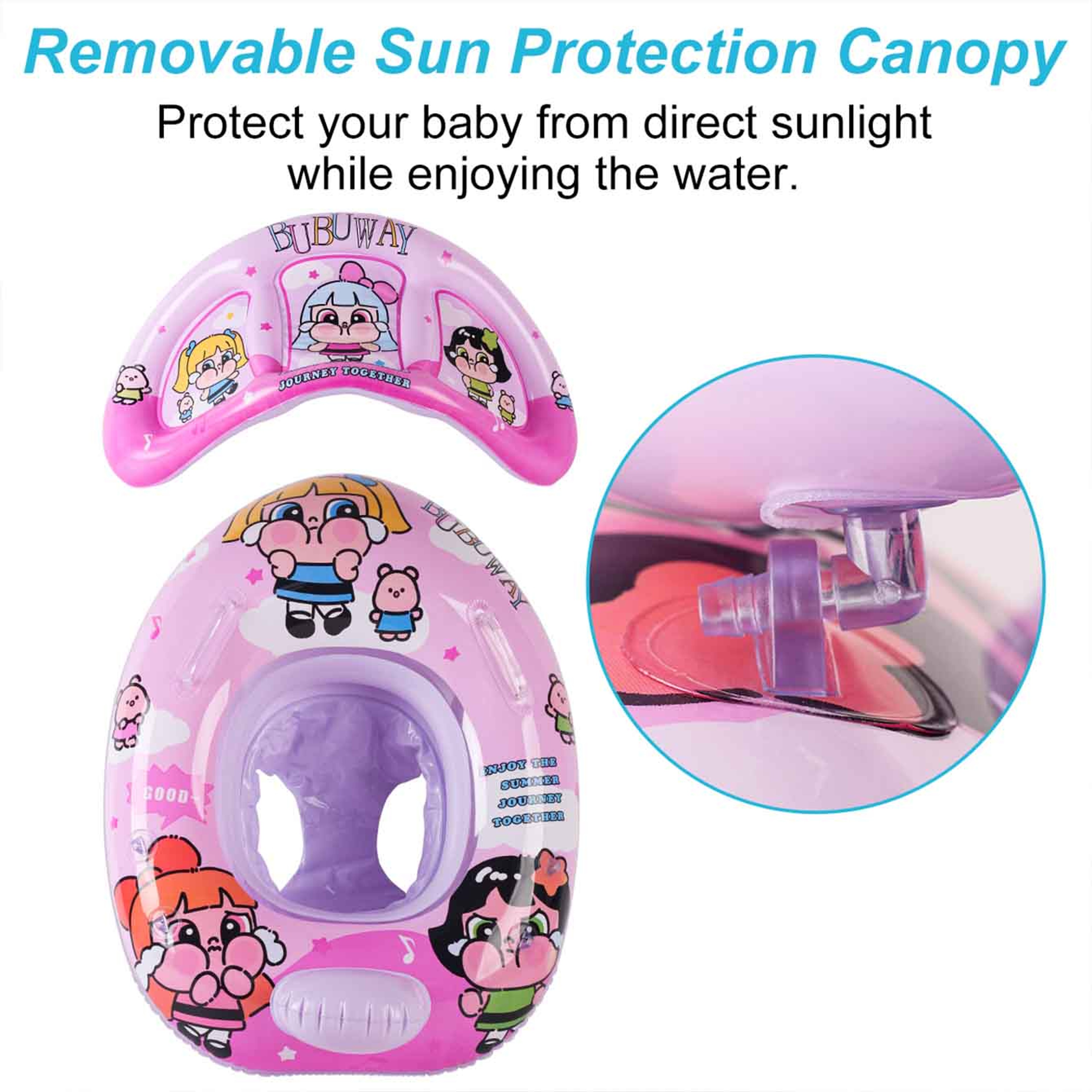 Baby Pool Float with Removable Sun Canopy Inflatable Swim Ring Seat for Summer Water Fun – view 2