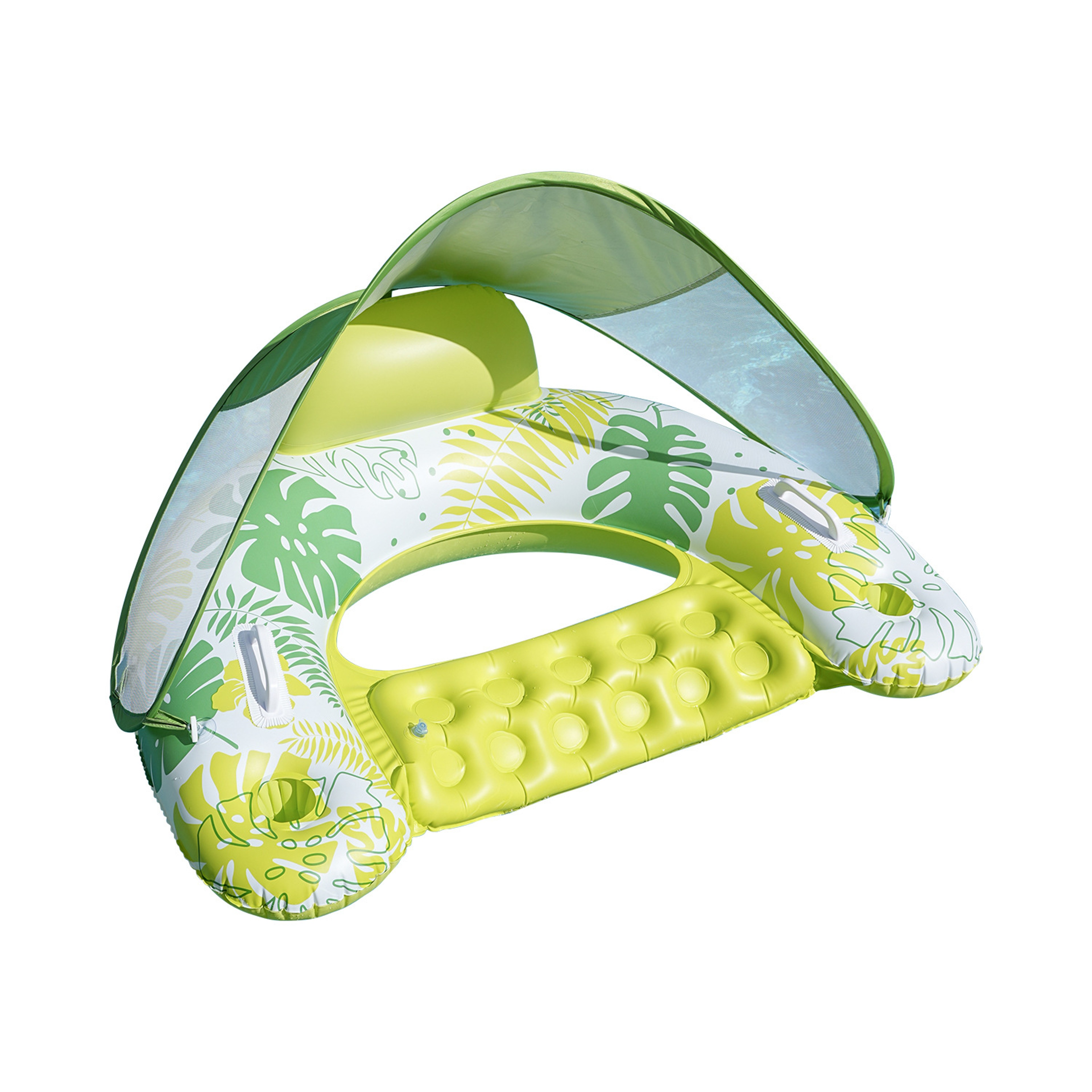 Inflatable Pool Float With Canopy  Cup Holders Adult Pool Lounge Chair Floating Recliner 2