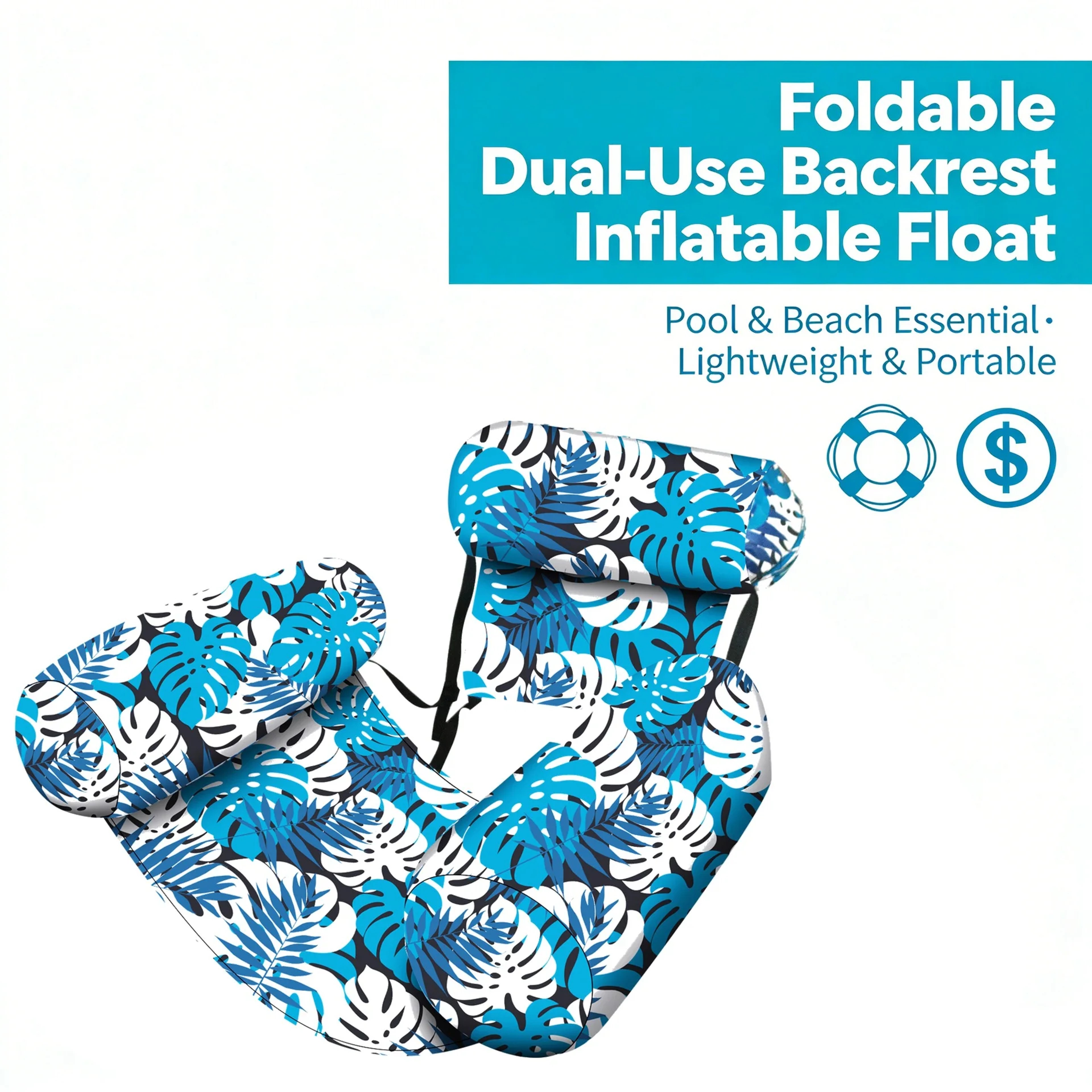 Portable Pool Float Chair Foldable Inflatable Pool Lounger For Adults Beach  Lake Relaxation 2