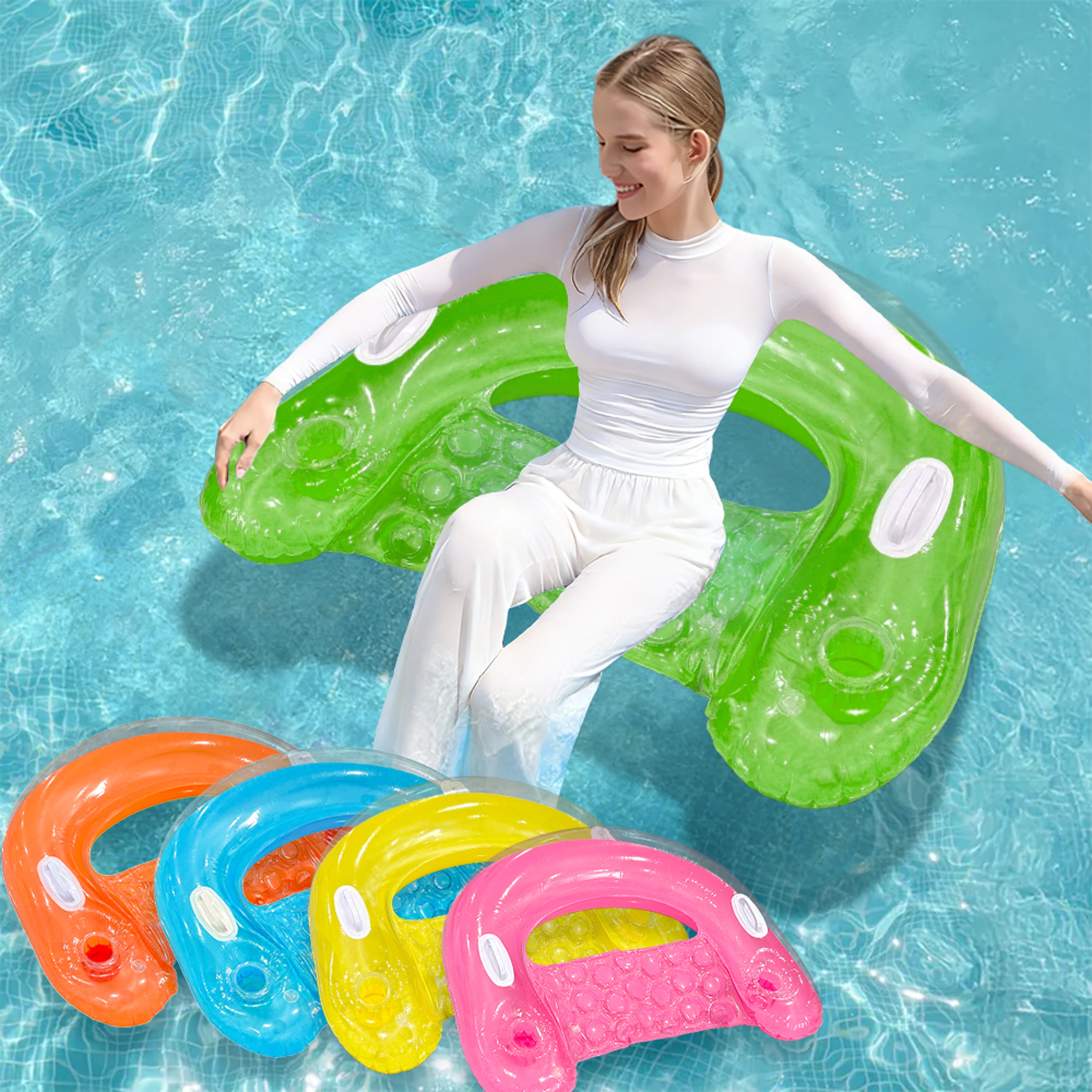 ComfortFloat Inflatable Pool Chair With Cup Holder  Handles For Adults 0