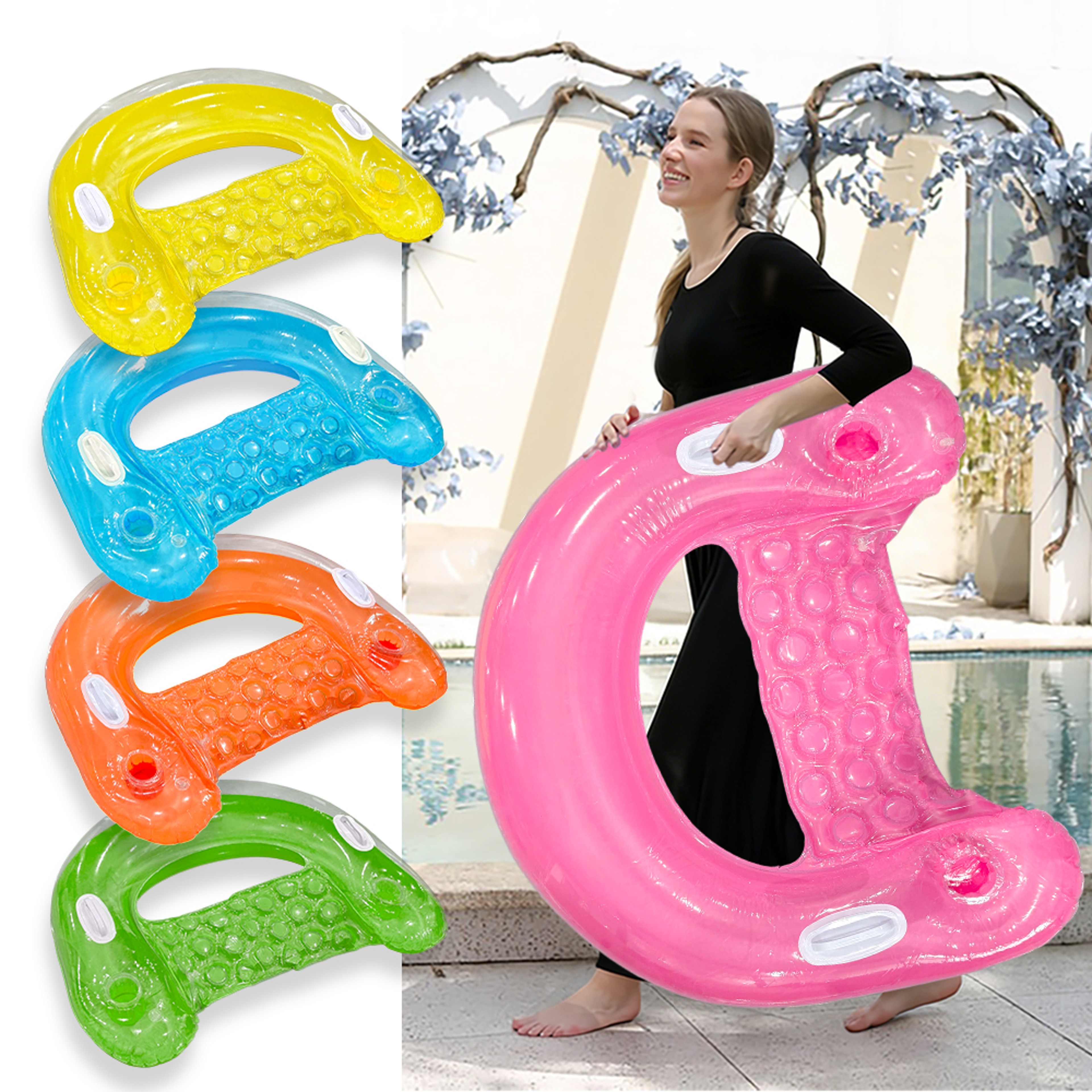 ComfortFloat Inflatable Pool Chair With Cup Holder  Handles For Adults 1