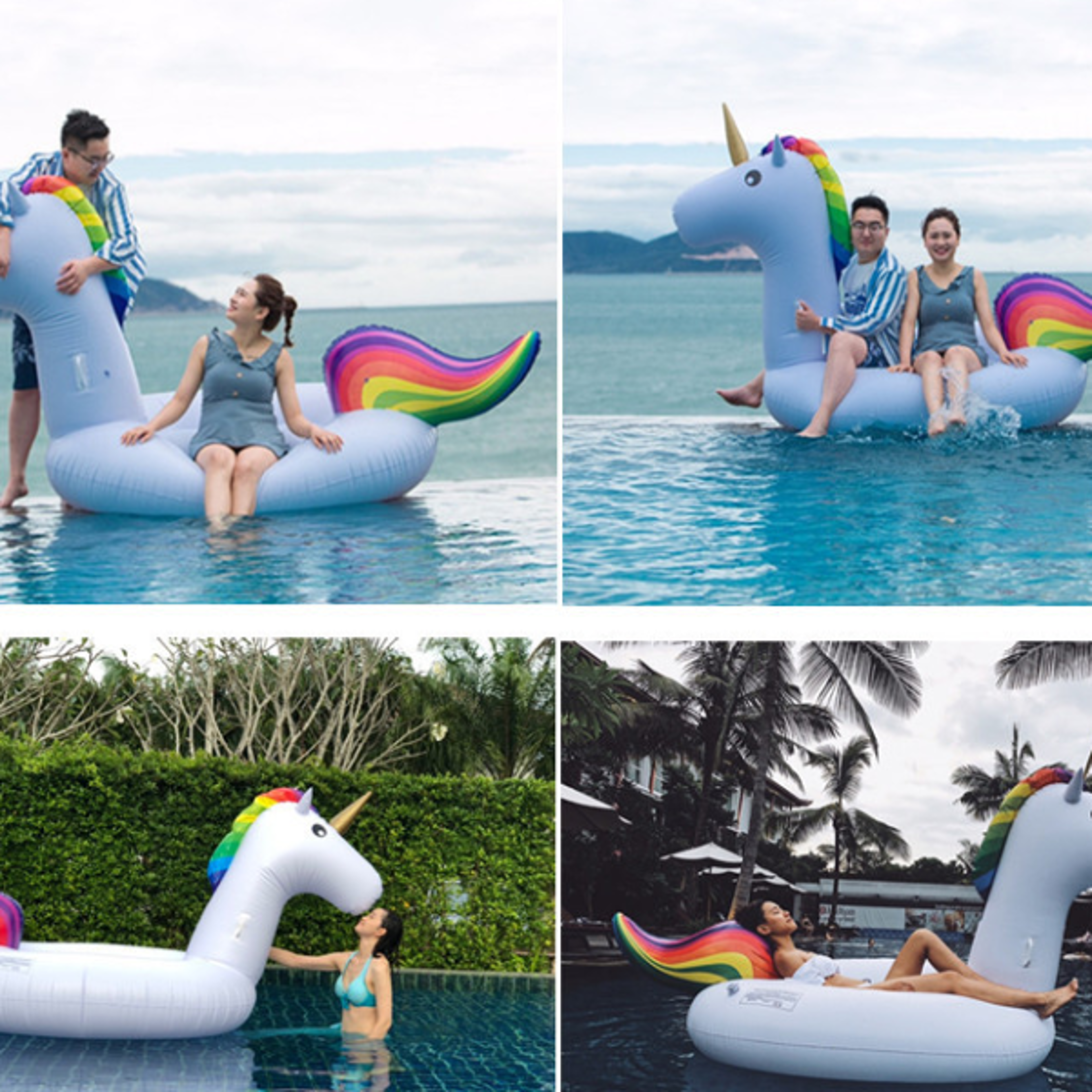 Giant Inflatable Unicorn Pool Float Ride On Pegasus Floating Bed Foldable Adult Swimming Ring Summer