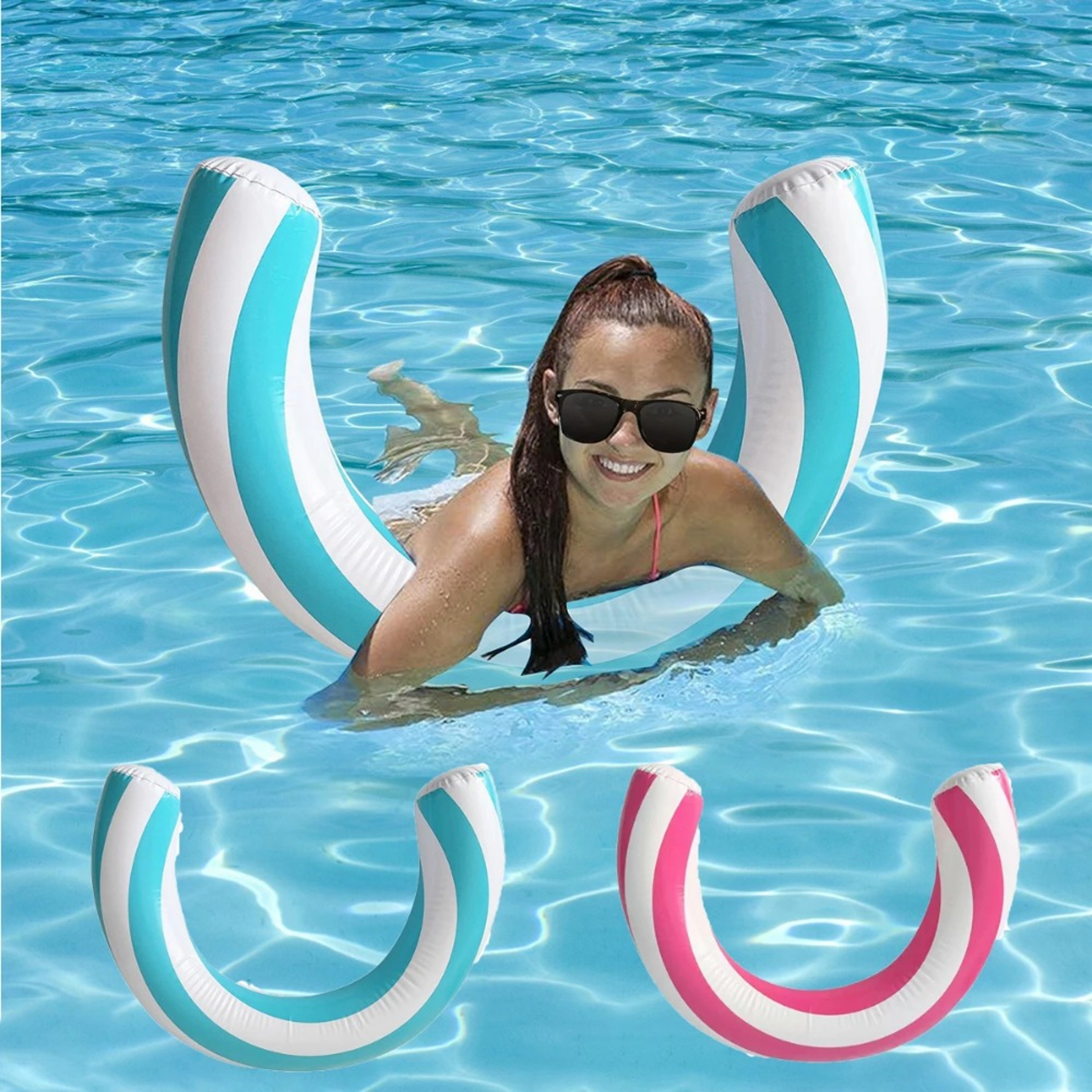 Striped U Shaped Pool Float Inflatable Swim Ring for Adults & Summer Beach Fun – view 1