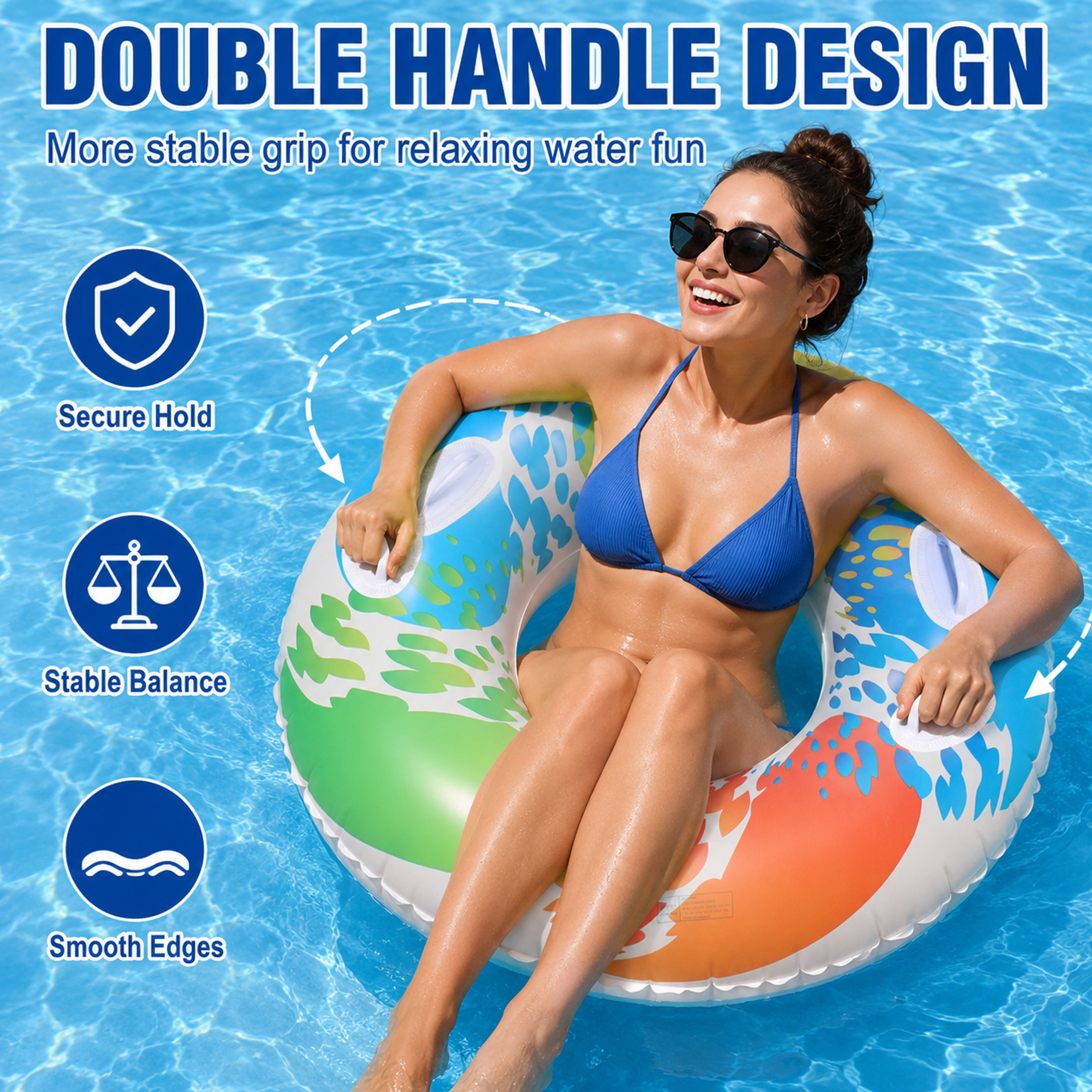Color Splash Inflatable Pool Float Swim Ring With Sturdy Handles For Pool  Beach Fun 2