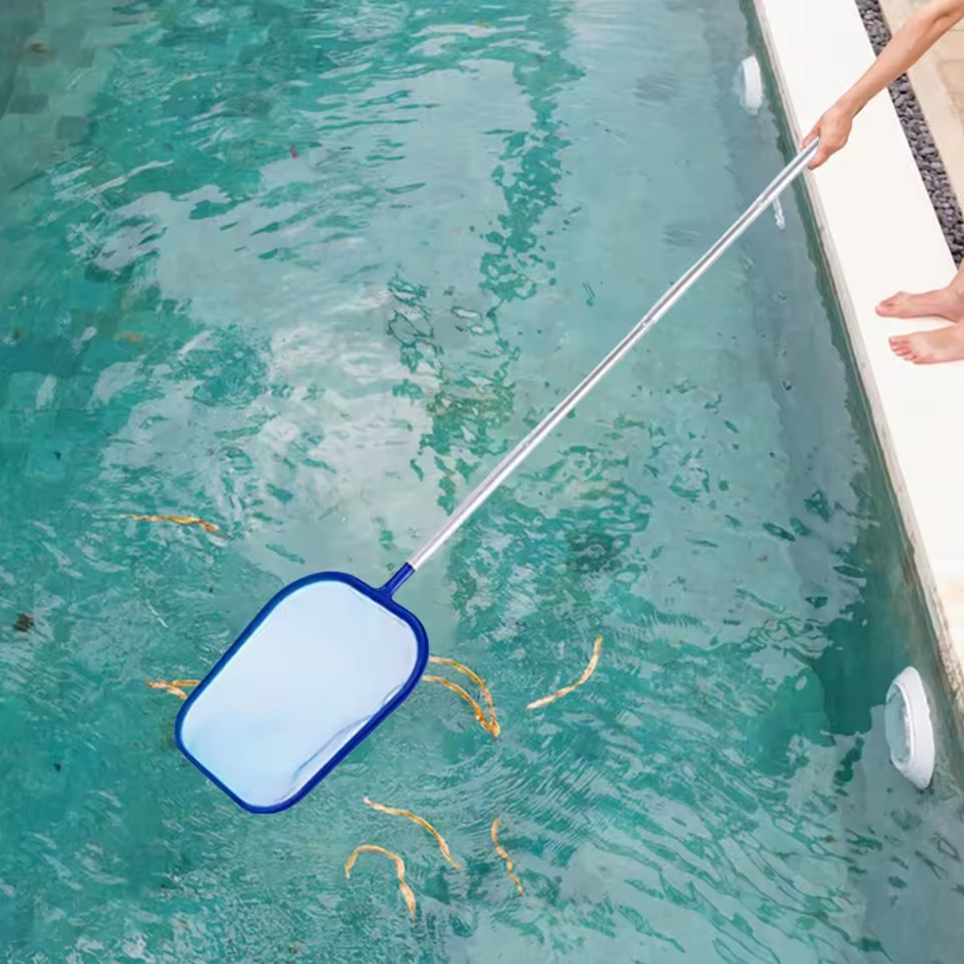 Heavy Duty Pool Leaf Skimmer With Section Aluminum Pole  Fine Mesh Pool Cleaning Net 0