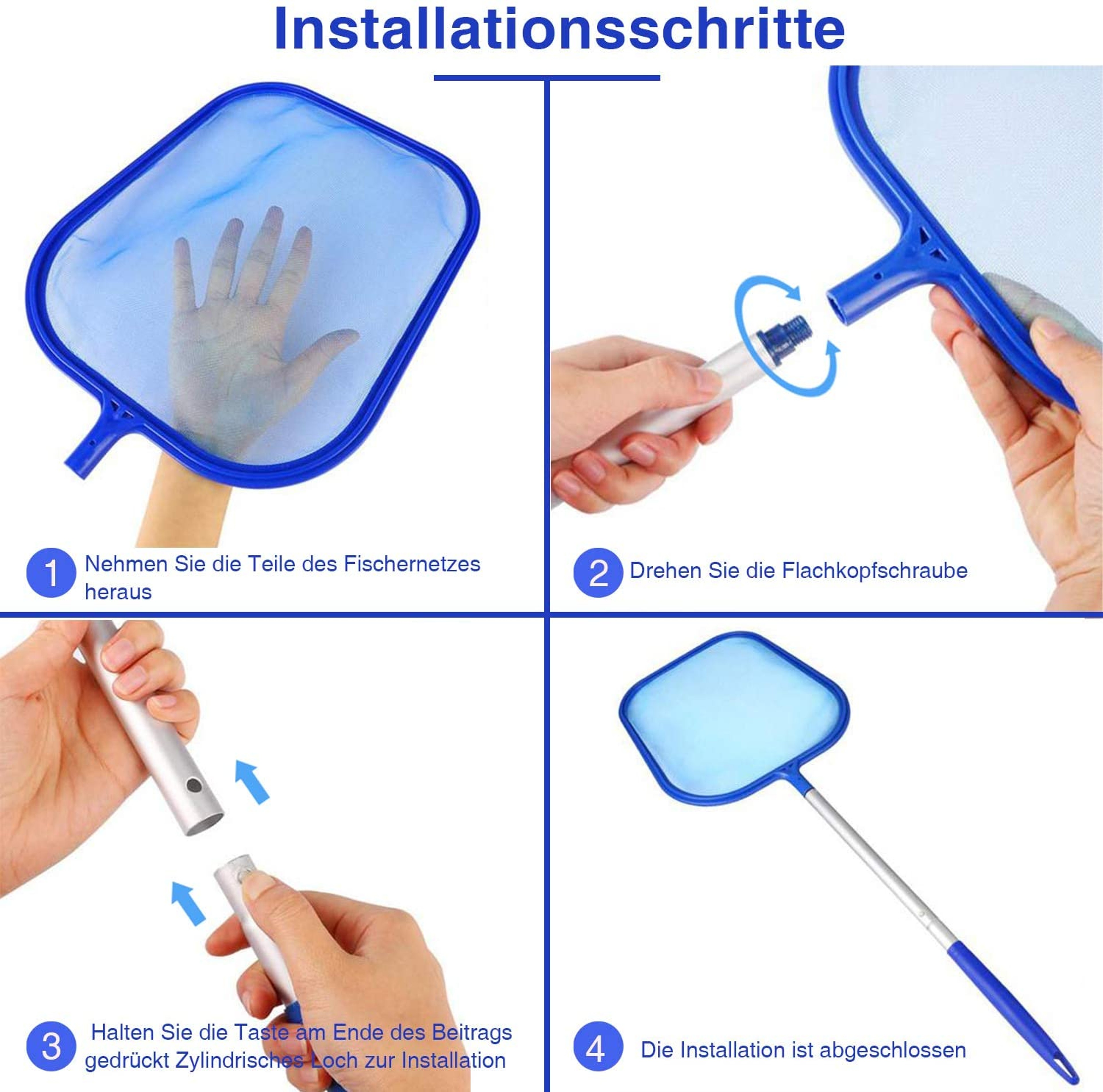 Heavy Duty Pool Leaf Skimmer With Section Aluminum Pole  Fine Mesh Pool Cleaning Net 4