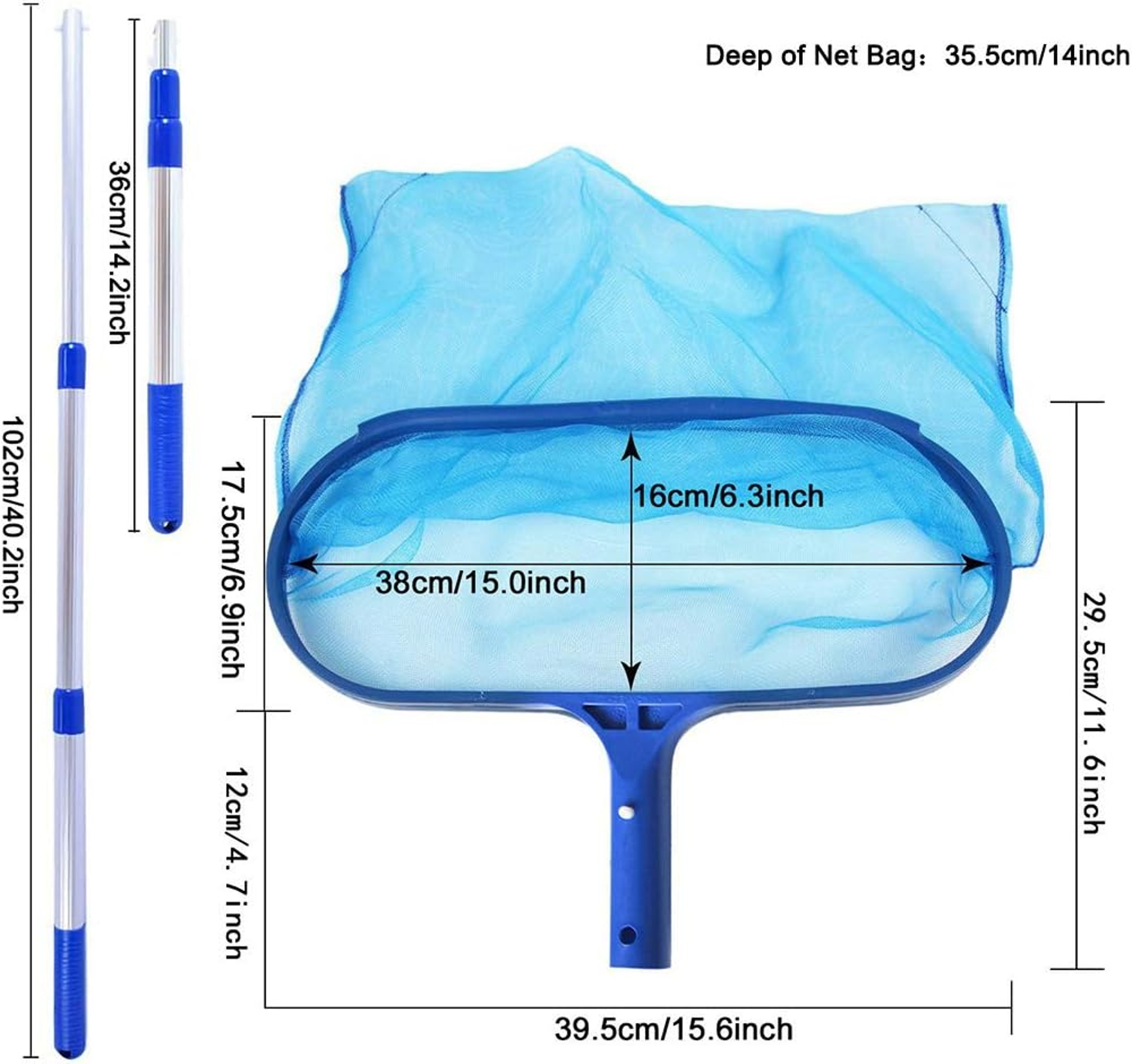 Deep Pool Skimmer Net with Adjustable Telescopic Pool Pole | Fine Mesh Leaf Rake for Pools & Hot Tubs – view 6