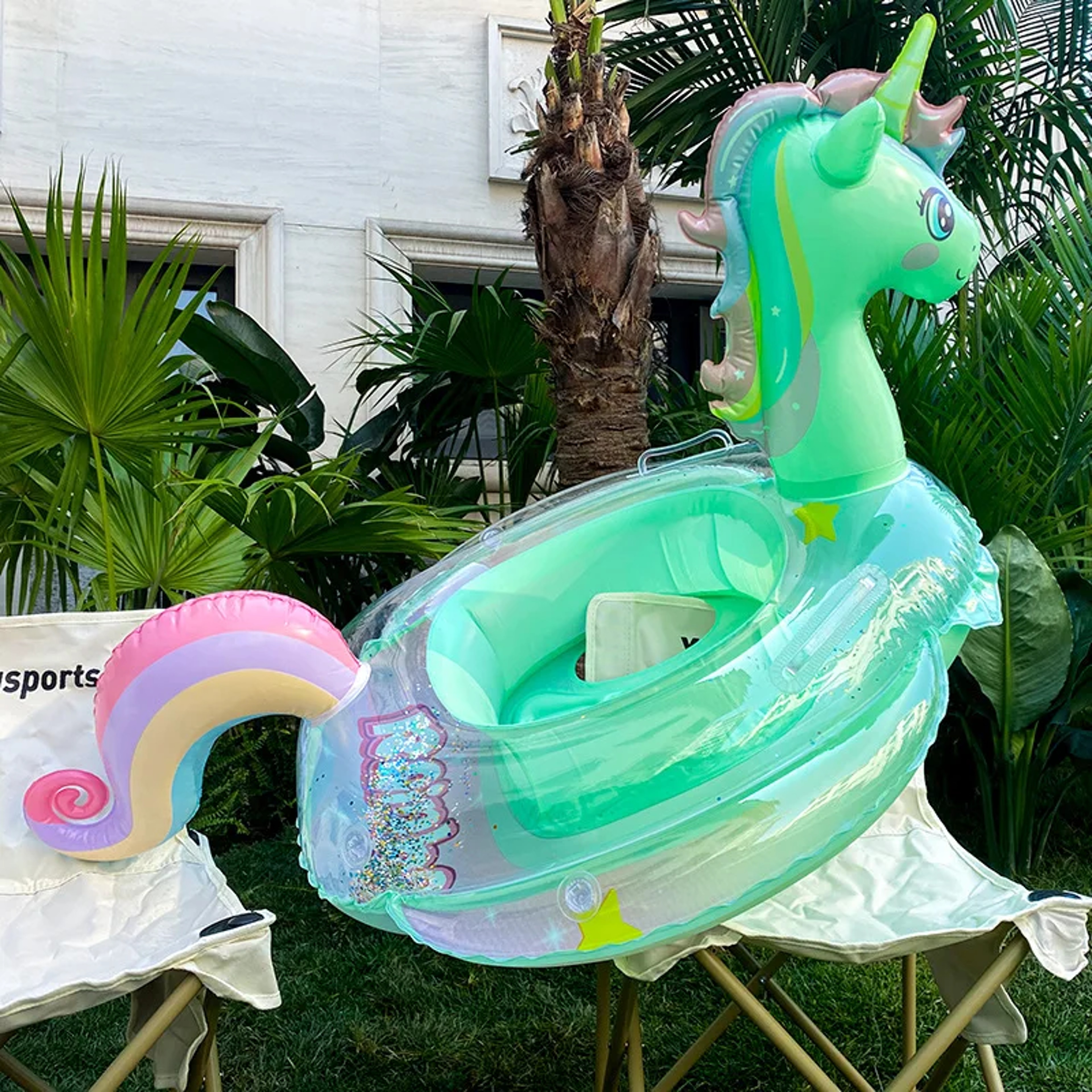 Rainbow Glitter Unicorn Kids Swim Ring Inflatable Pool Float For Summer Water Fun 0