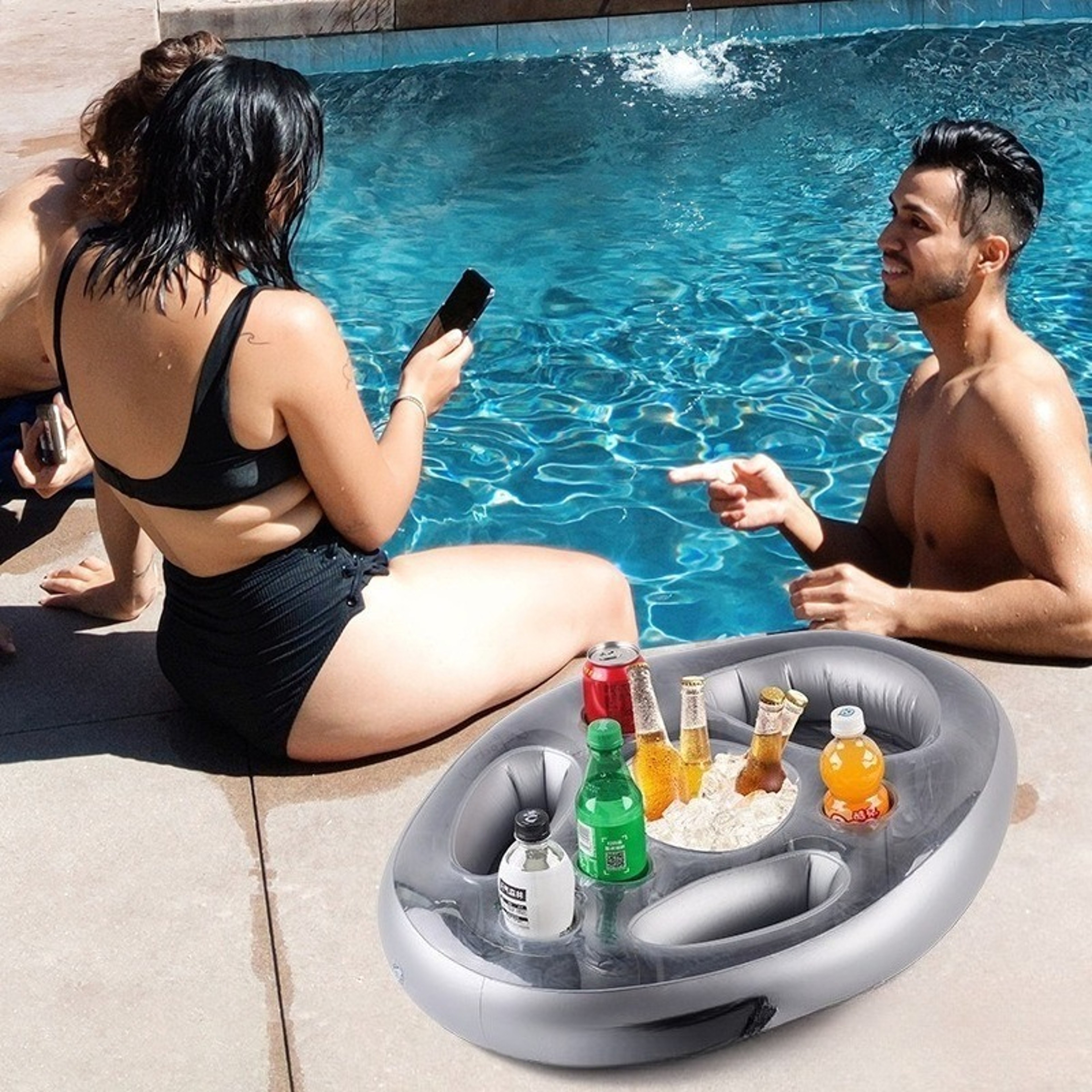 Floating Pool Bar Inflatable Drink Tray With Cooler  Multi Cup Holders 2