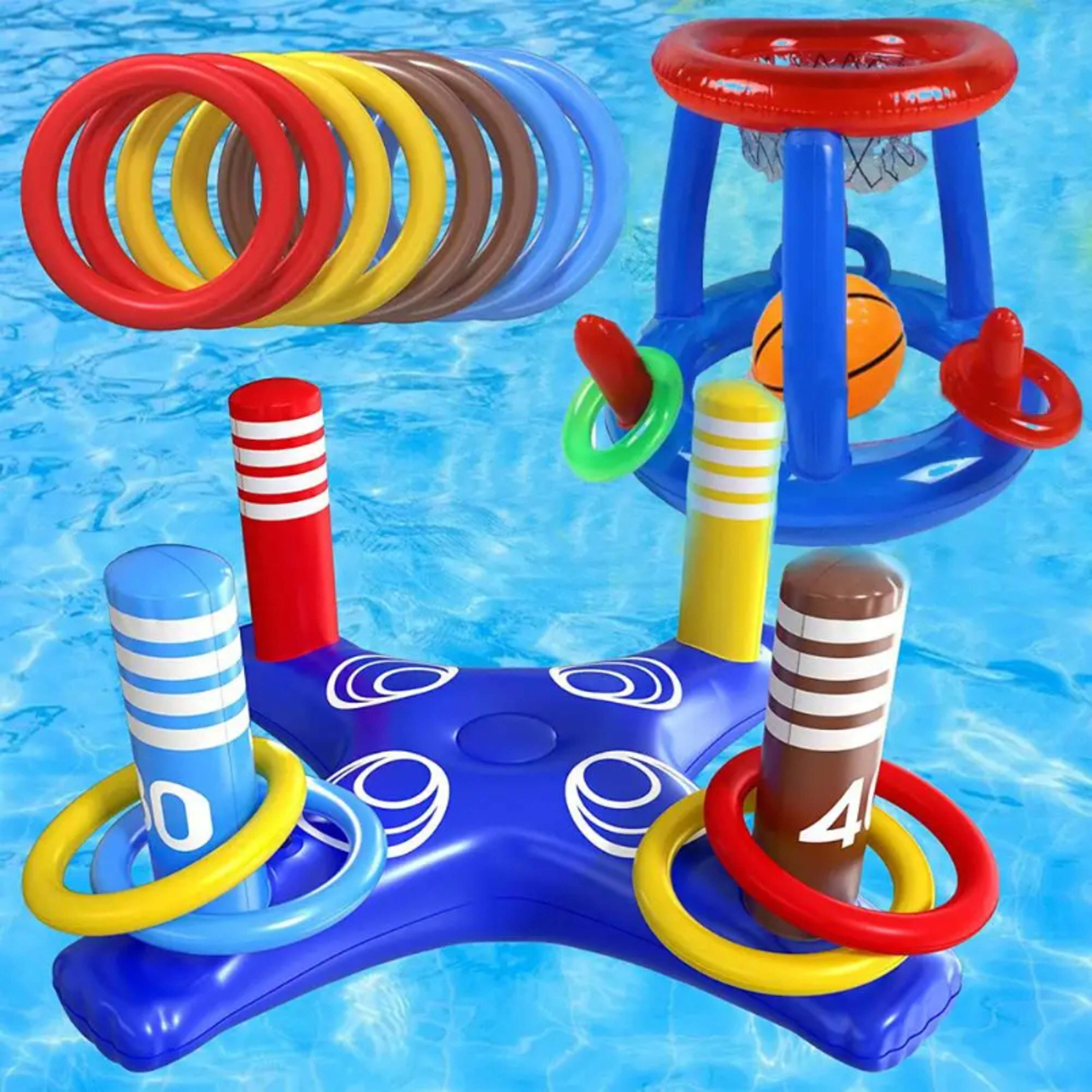 Inflatable Pool Basketball Hoop & Ring Toss Game Set for Kids & Adults – view 1