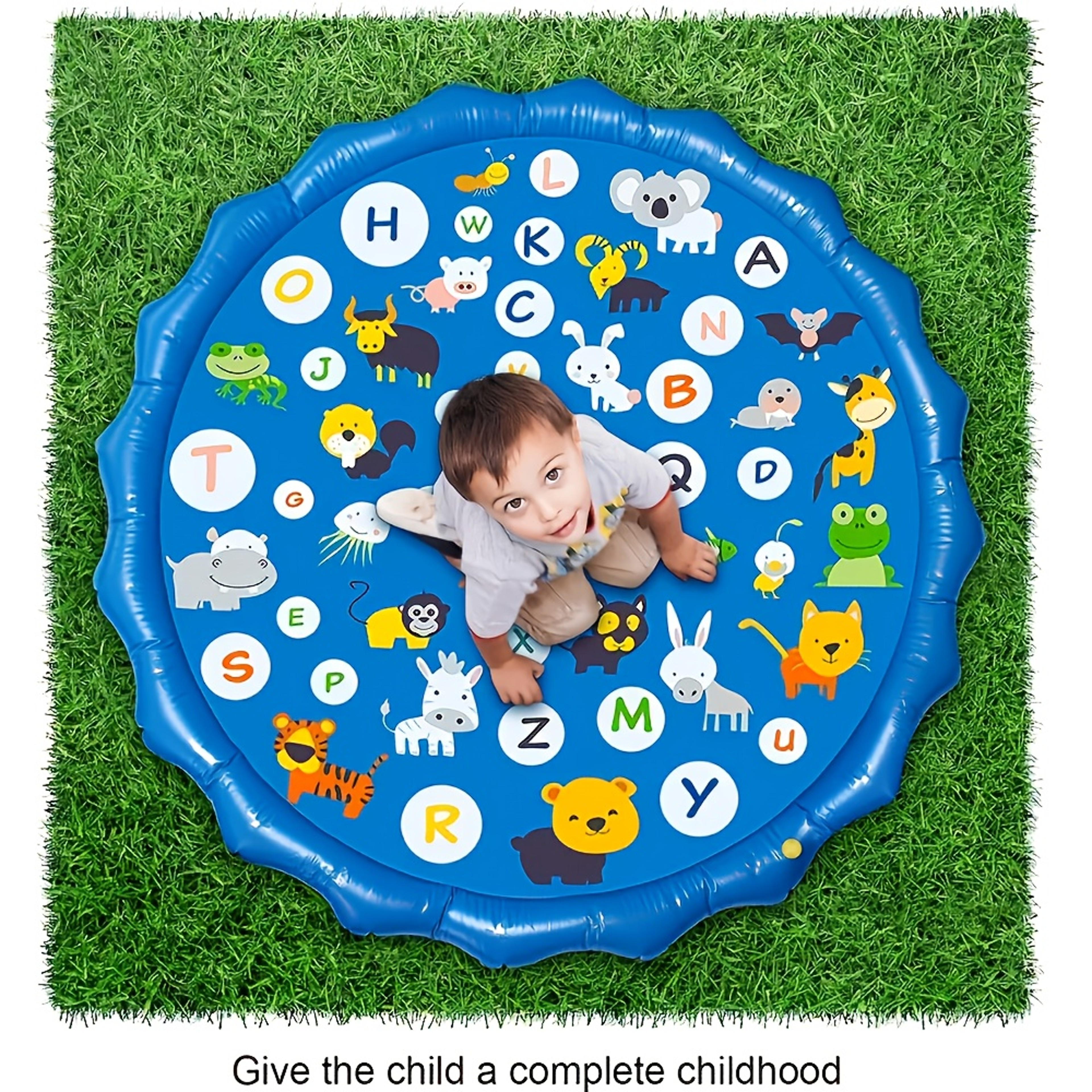 Extra Large Kids Splash Pad Inflatable Sprinkler Mat with Alphabet & Animal Learning Game – view 3