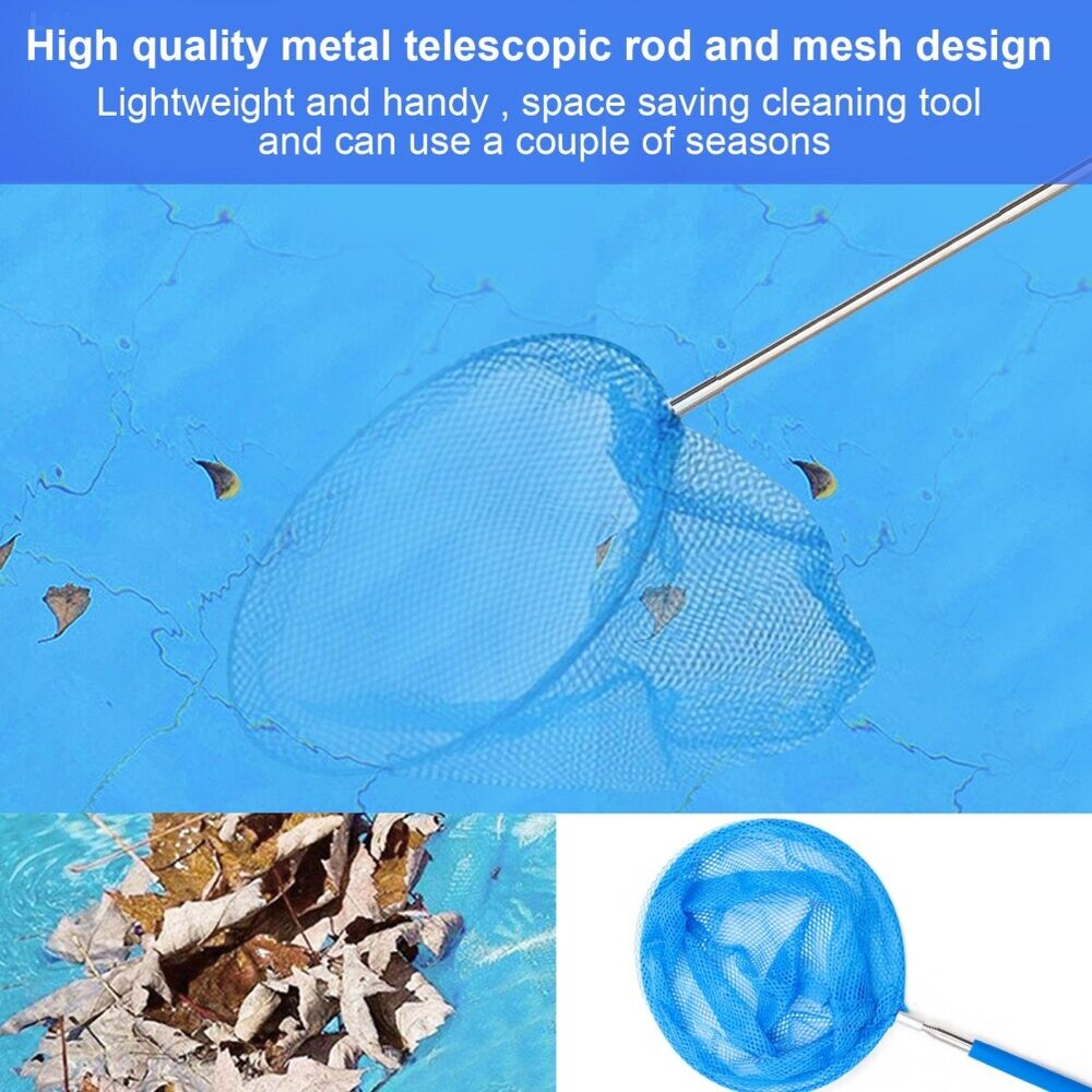Telescopic Pool Skimmer Net With Stainless Steel Handle Heavy Duty Pool Leaf Rake Cleaner 3