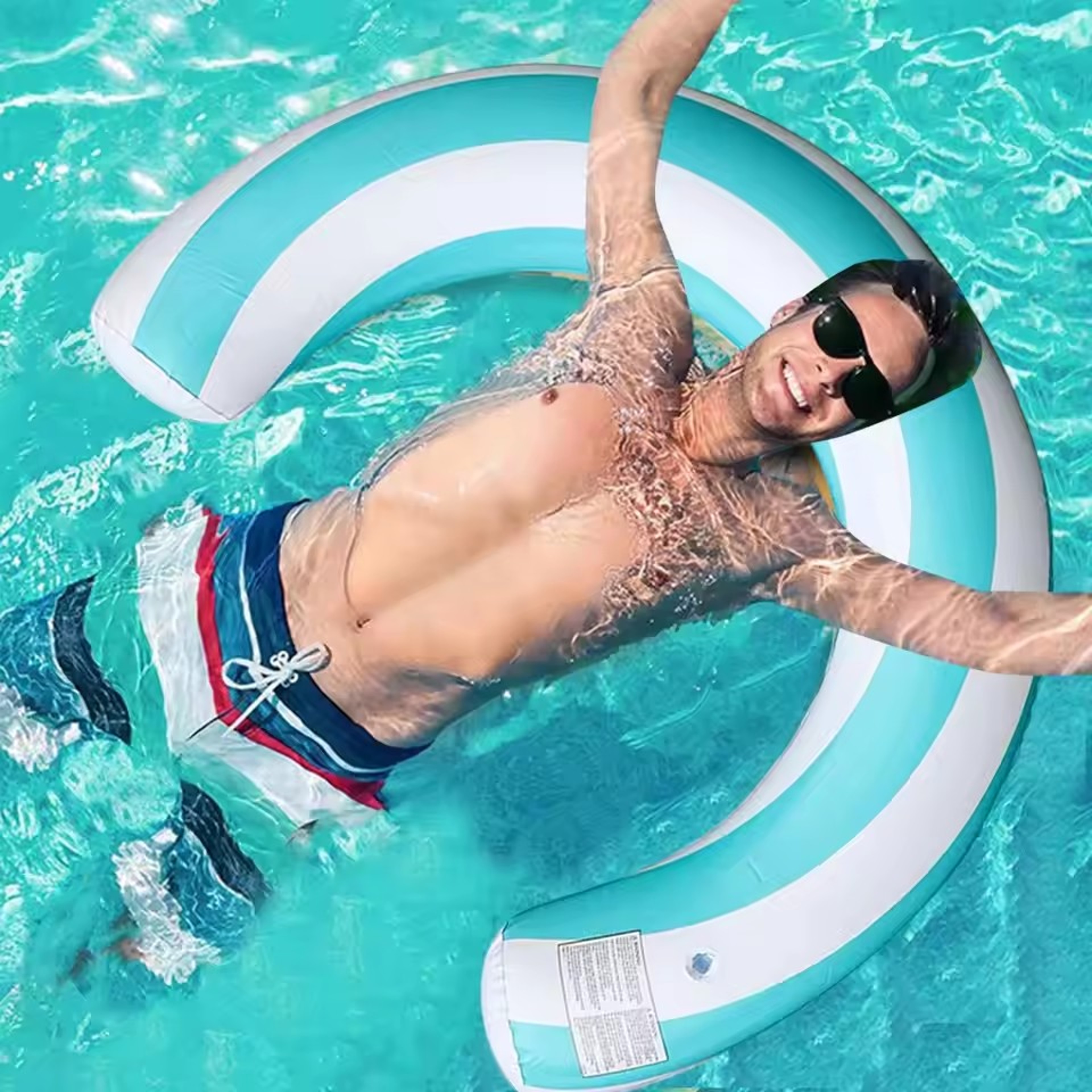 Striped Inflatable Pool Float U Shaped Swim Ring Thick PVC Pool Lounge Float for Summer Fun – view 2