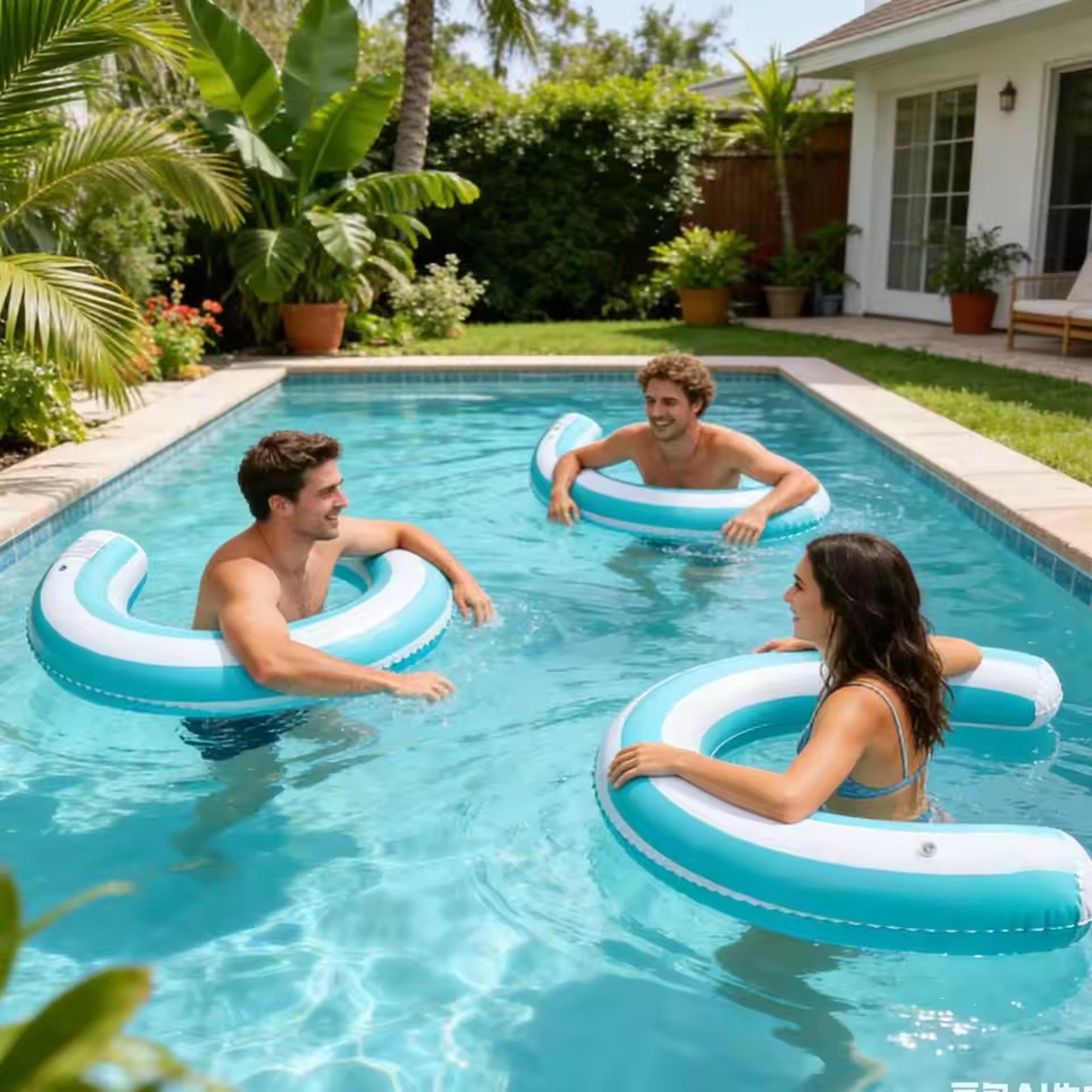 Striped Inflatable Pool Float U Shaped Swim Ring Thick PVC Pool Lounge Float for Summer Fun – view 5