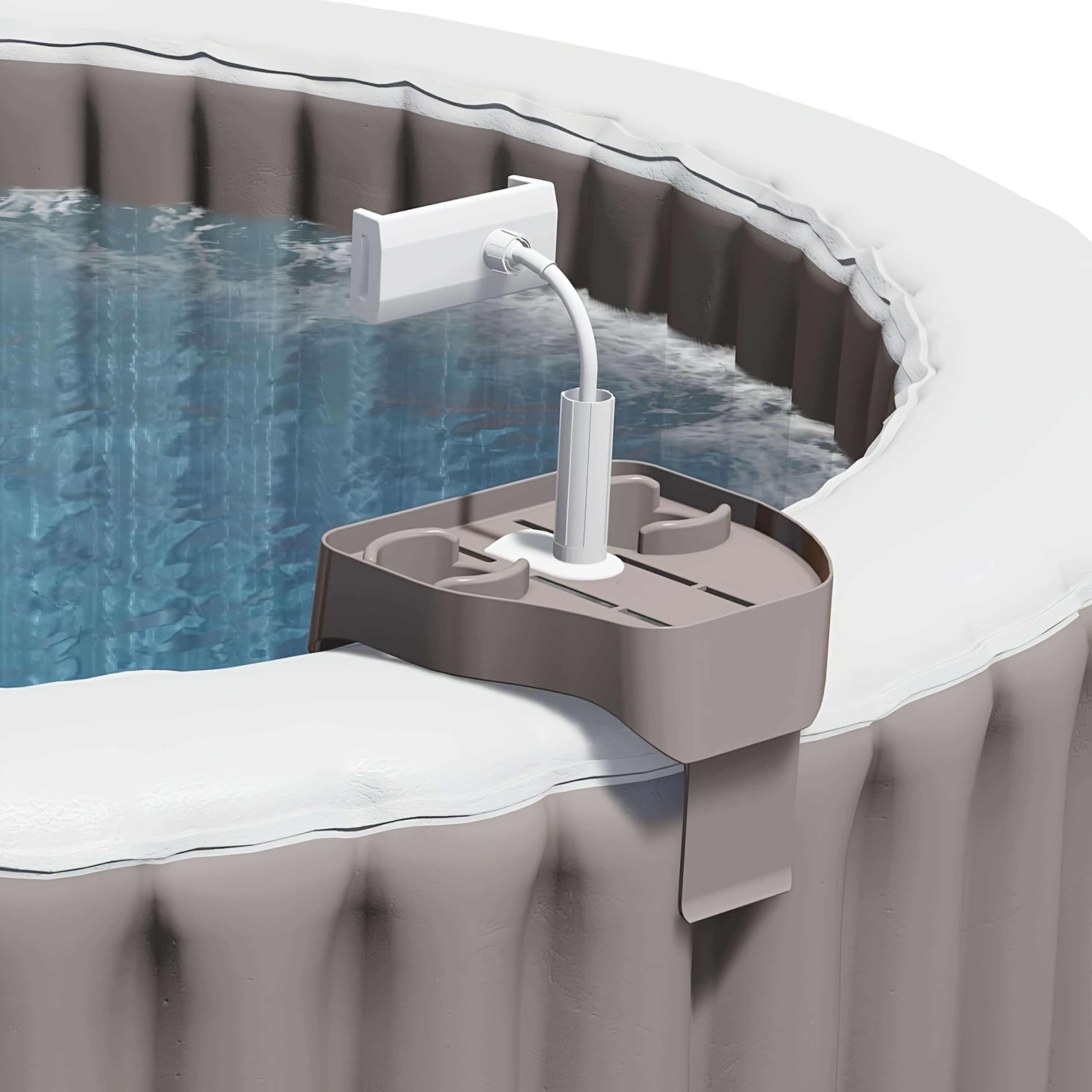 Adjustable Hot Tub Tray Table with Clip On Pool Cup Holder & Phone Holder – view 1