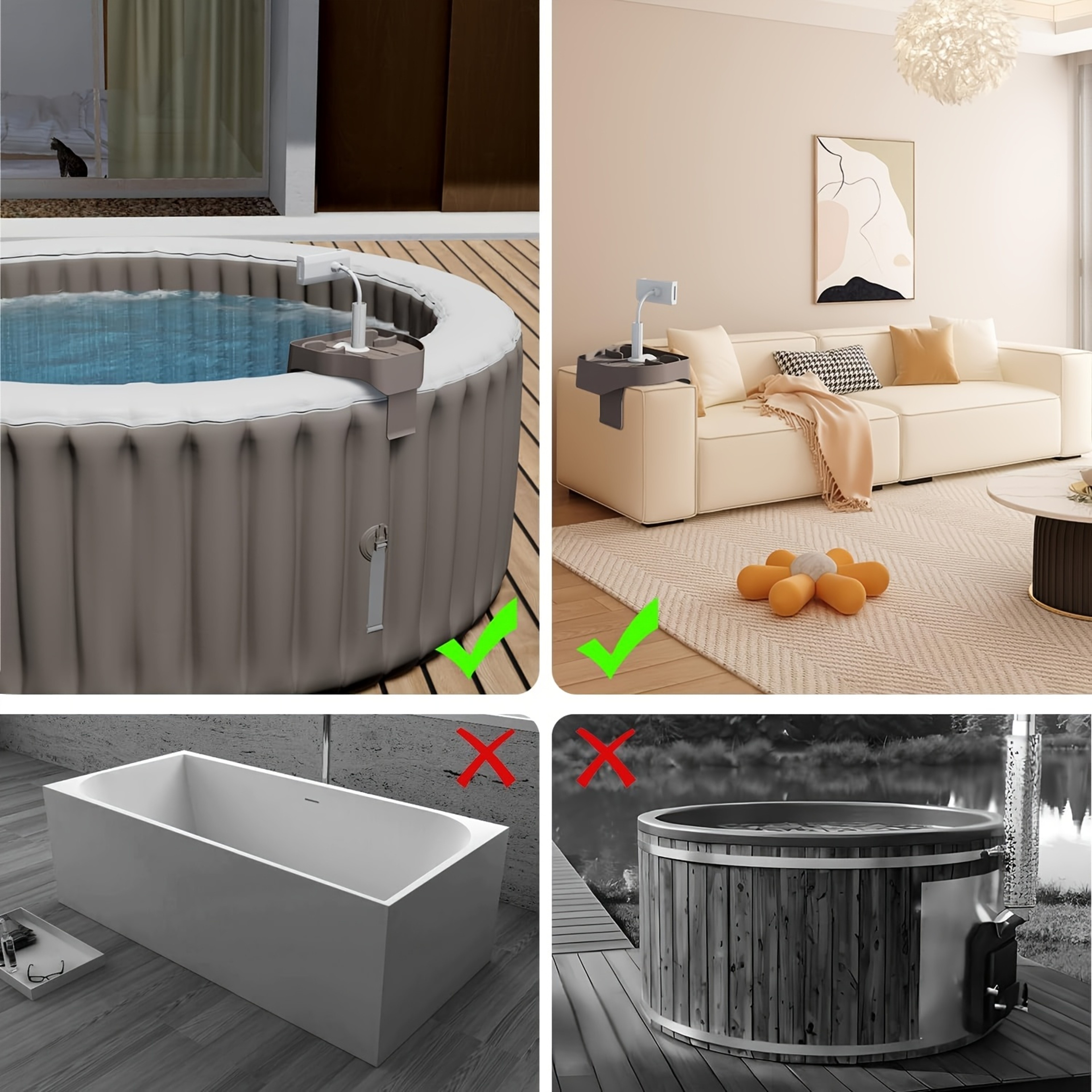 Adjustable Hot Tub Tray Table with Clip On Pool Cup Holder & Phone Holder – view 5