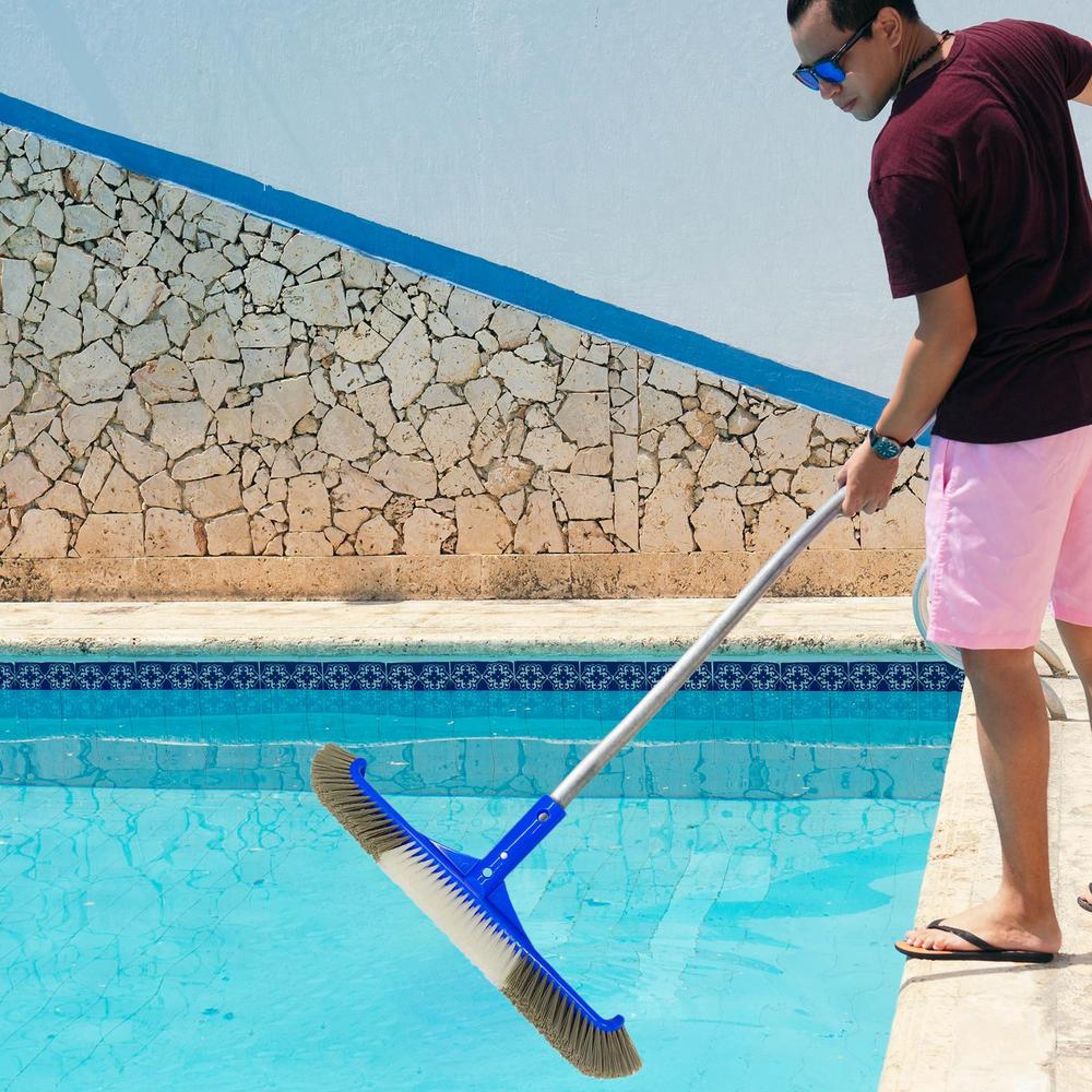 Heavy Duty Pool Brush for Walls & Floors Portable Pool Cleaning Brush Algae Scrubber – view 1