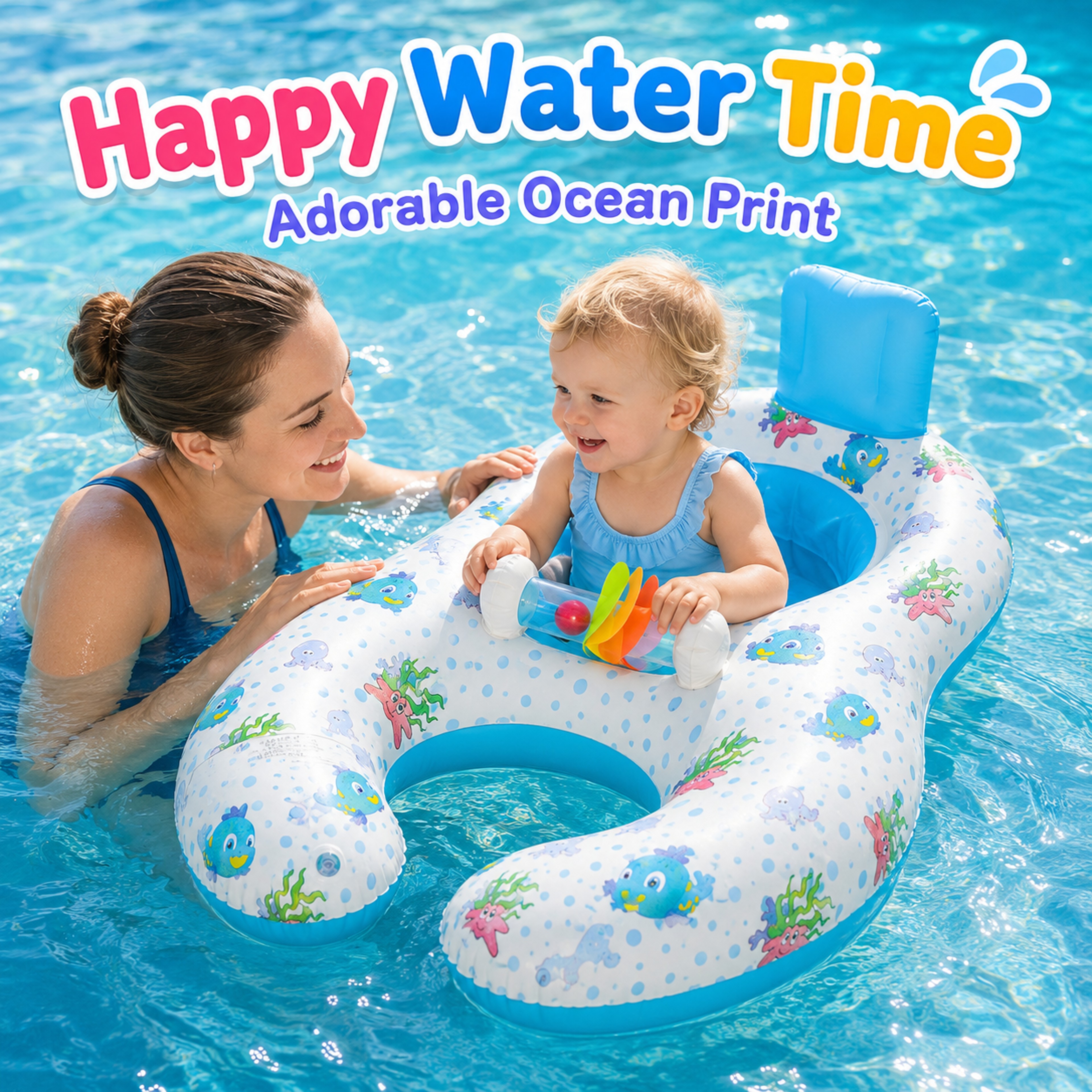 Parent  Baby Pool Float With Backrest Inflatable Baby Swim Seat For Pool  Beach Fun 1