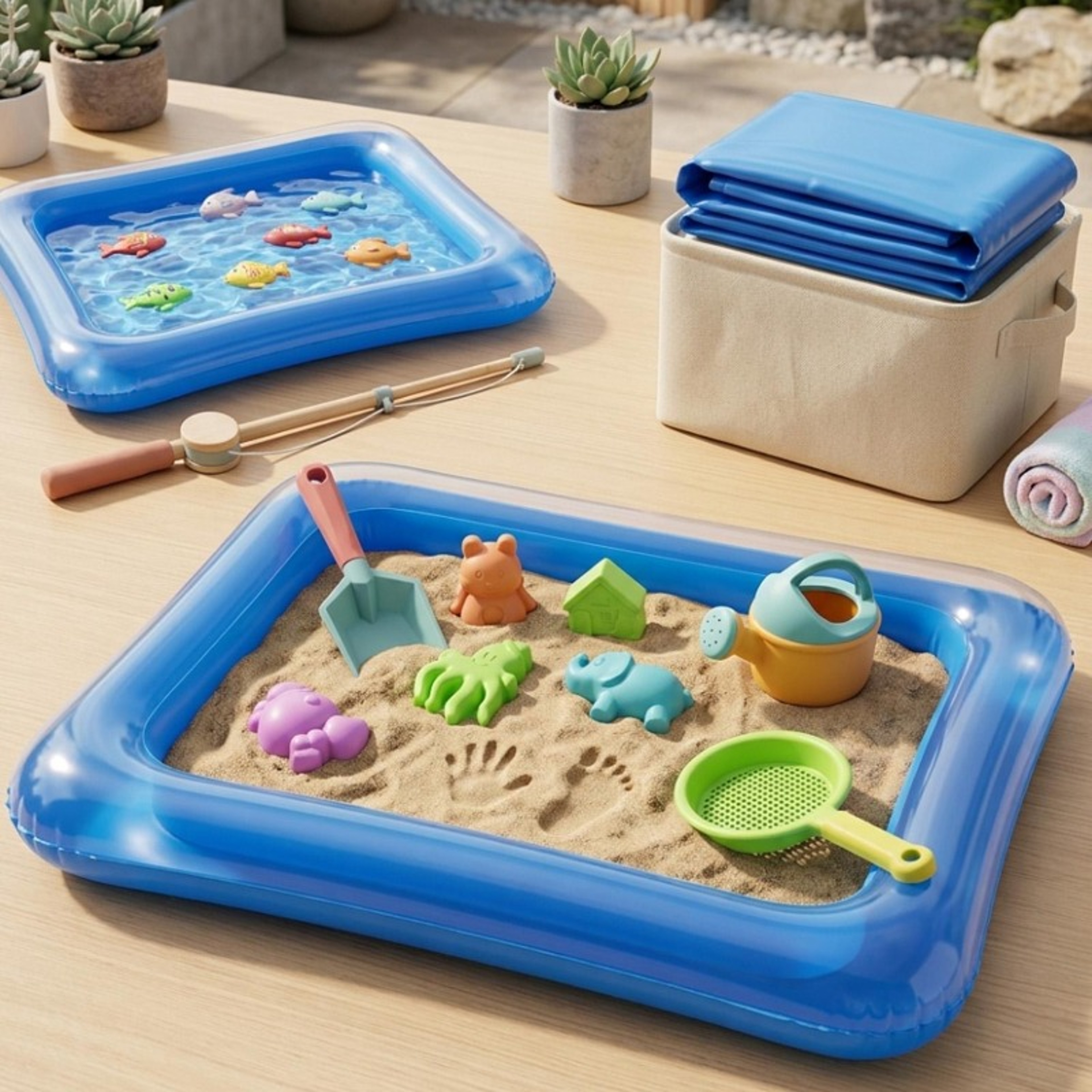 Multi Purpose Inflatable Sandbox & Kids Play Pool Portable Water Play Basin & Toy Storage – view 3
