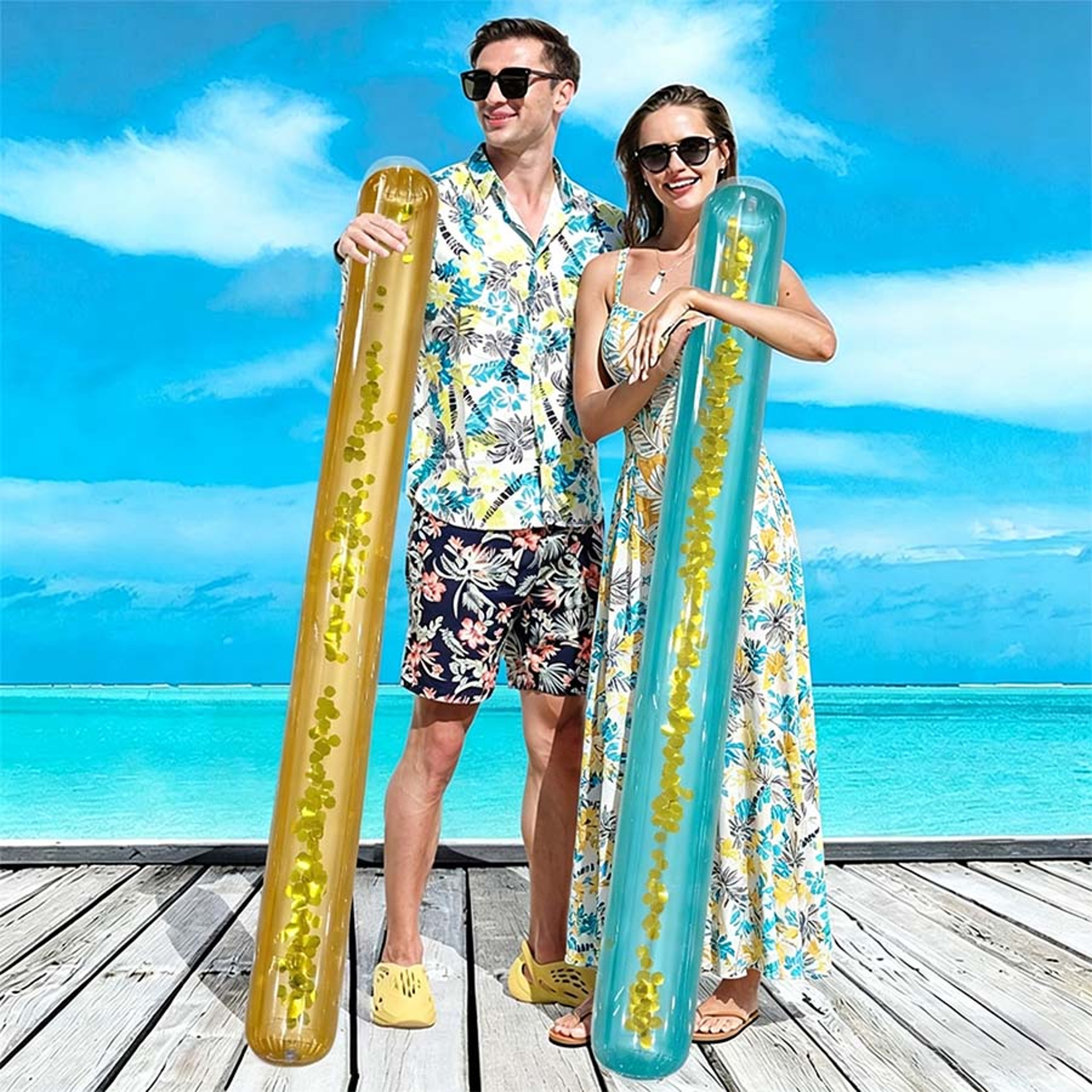 Glitter Inflatable Pool Noodle Floating Swim Stick For Beach Pool  Water Fun 4