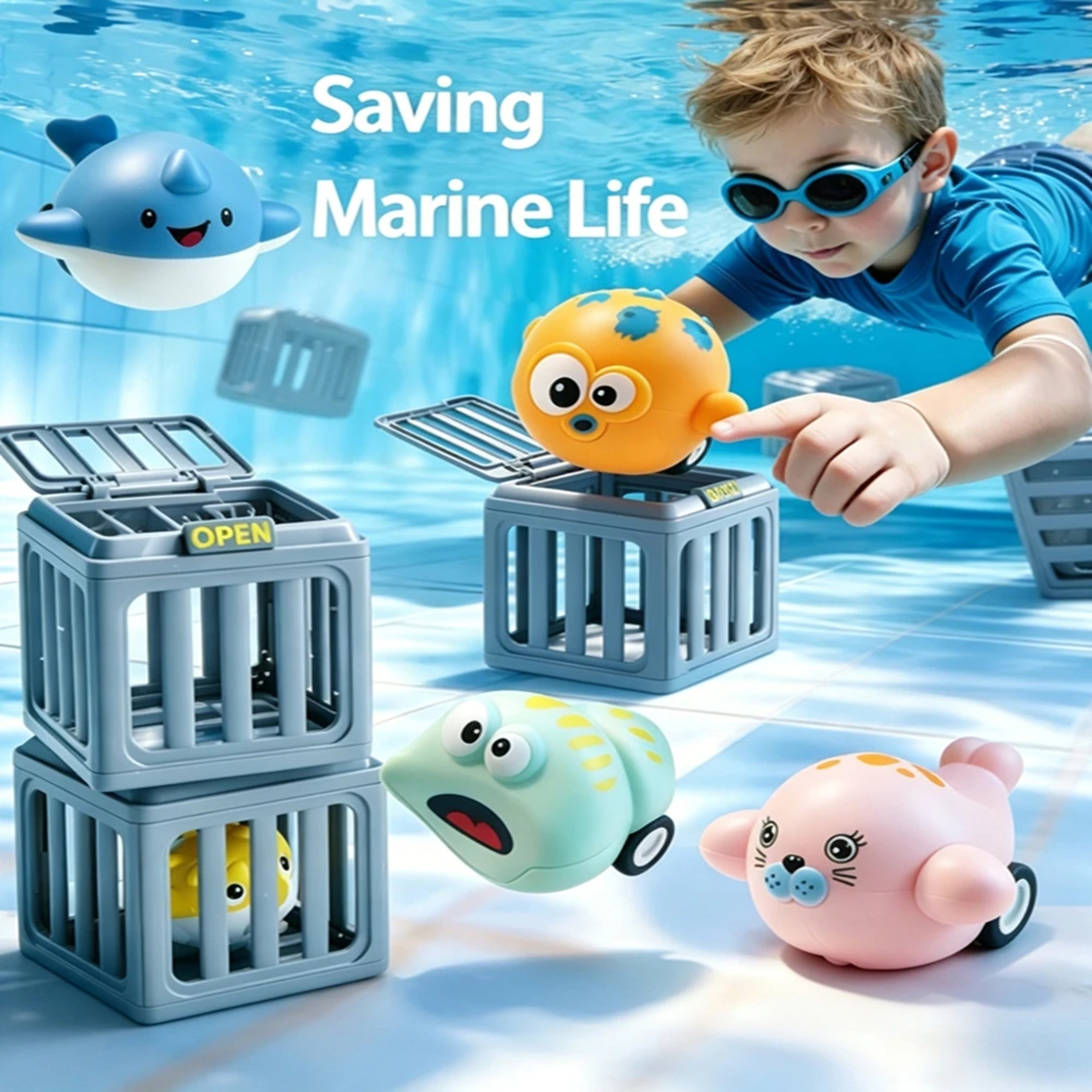 Animal Pool Diving Toys Set Easy Release Kids Diving Toys for Swimming Training & Underwater Fun – view 5