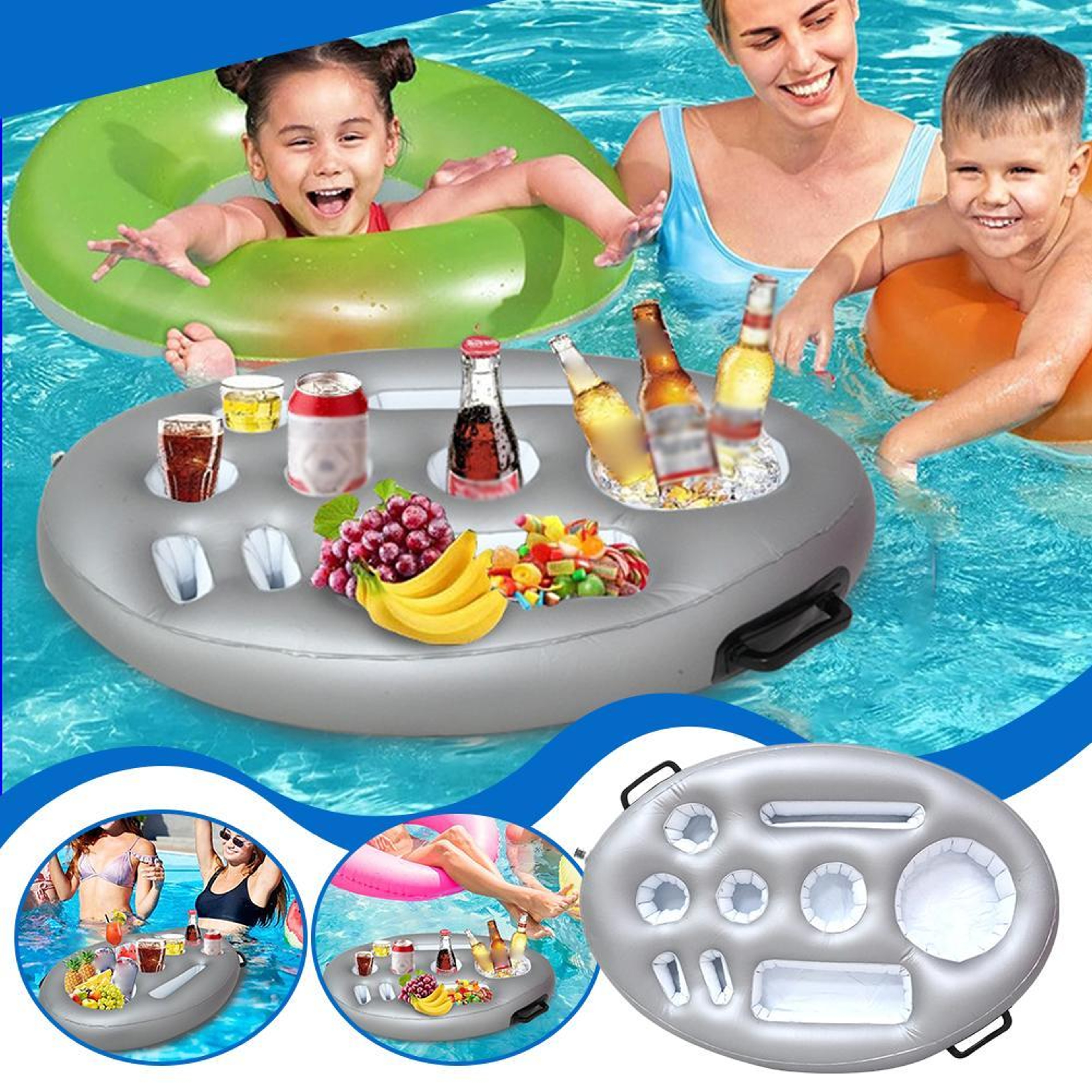 Floating Pool Bar Inflatable Drink Holder & Pool Cooler Float for Snacks and Beverages – view 5