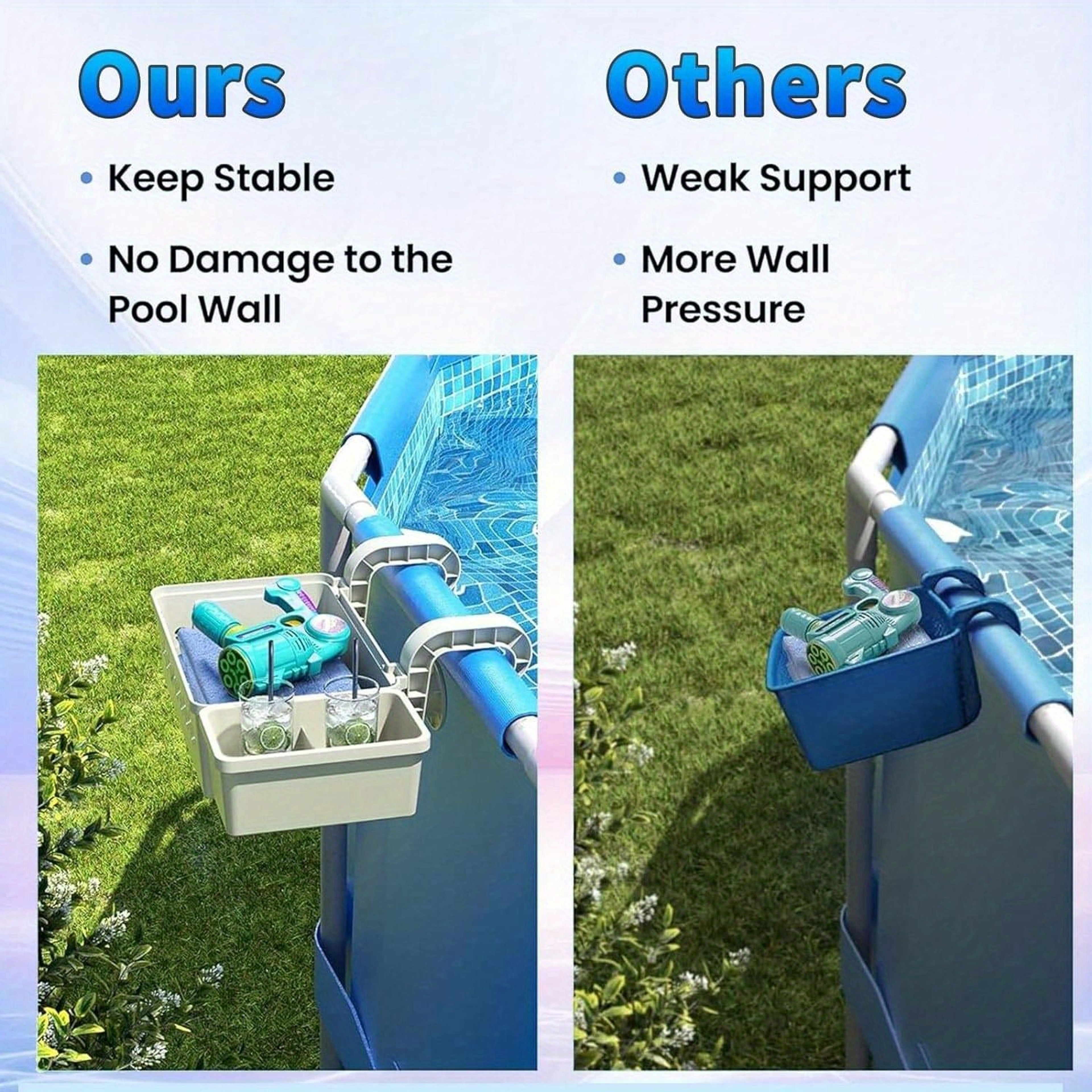 Adjustable Pool Side Organizer With Cup Holder  Towel Hooks For Above Ground Pools 2