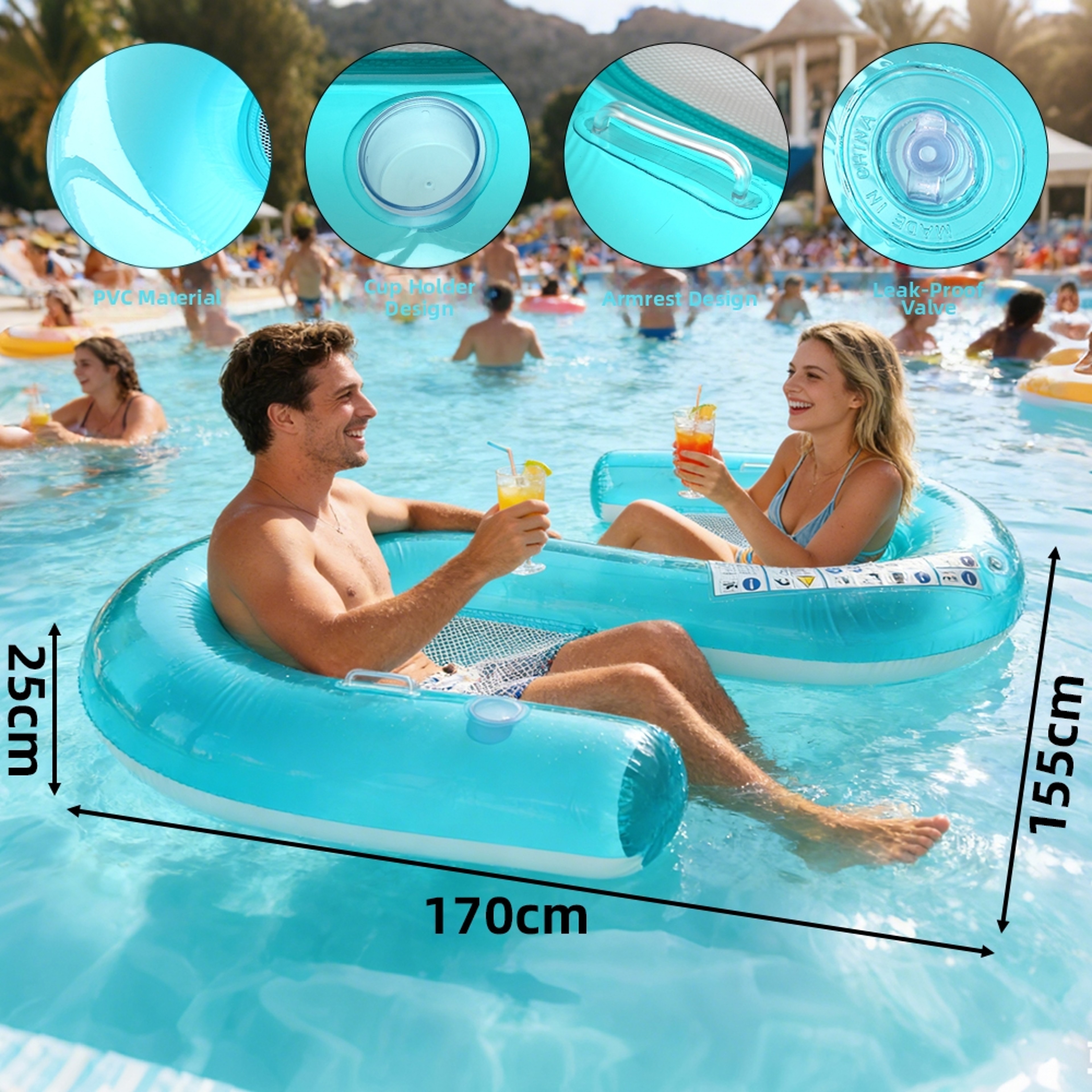 Luxury Inflatable Pool Float Double S Shaped Floating Pool Lounger With Armrests  Cup Holder 1