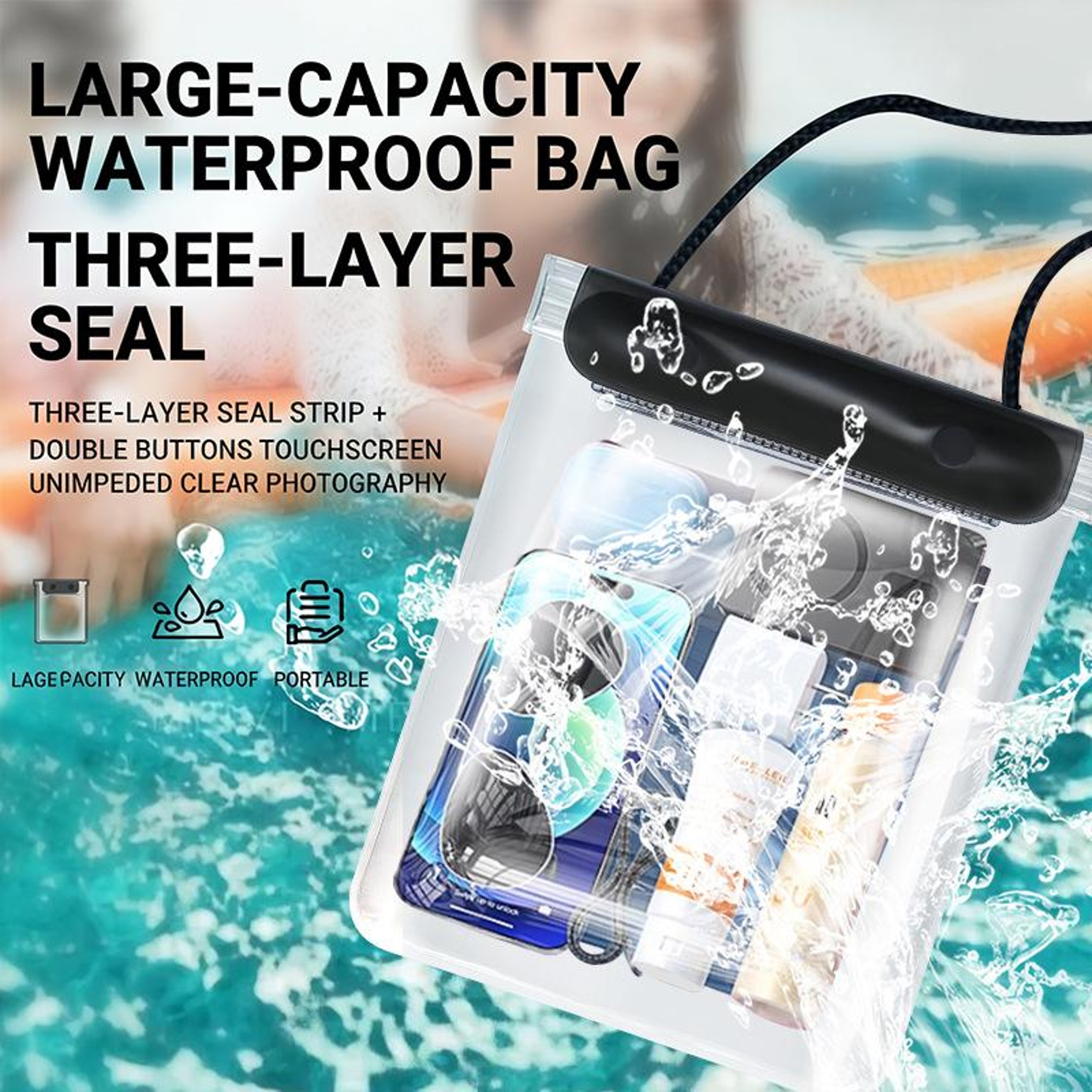 AdventureGuard Waterproof Tablet Pouch Large Capacity Dry Bag For Travel Beach  Swimming 0