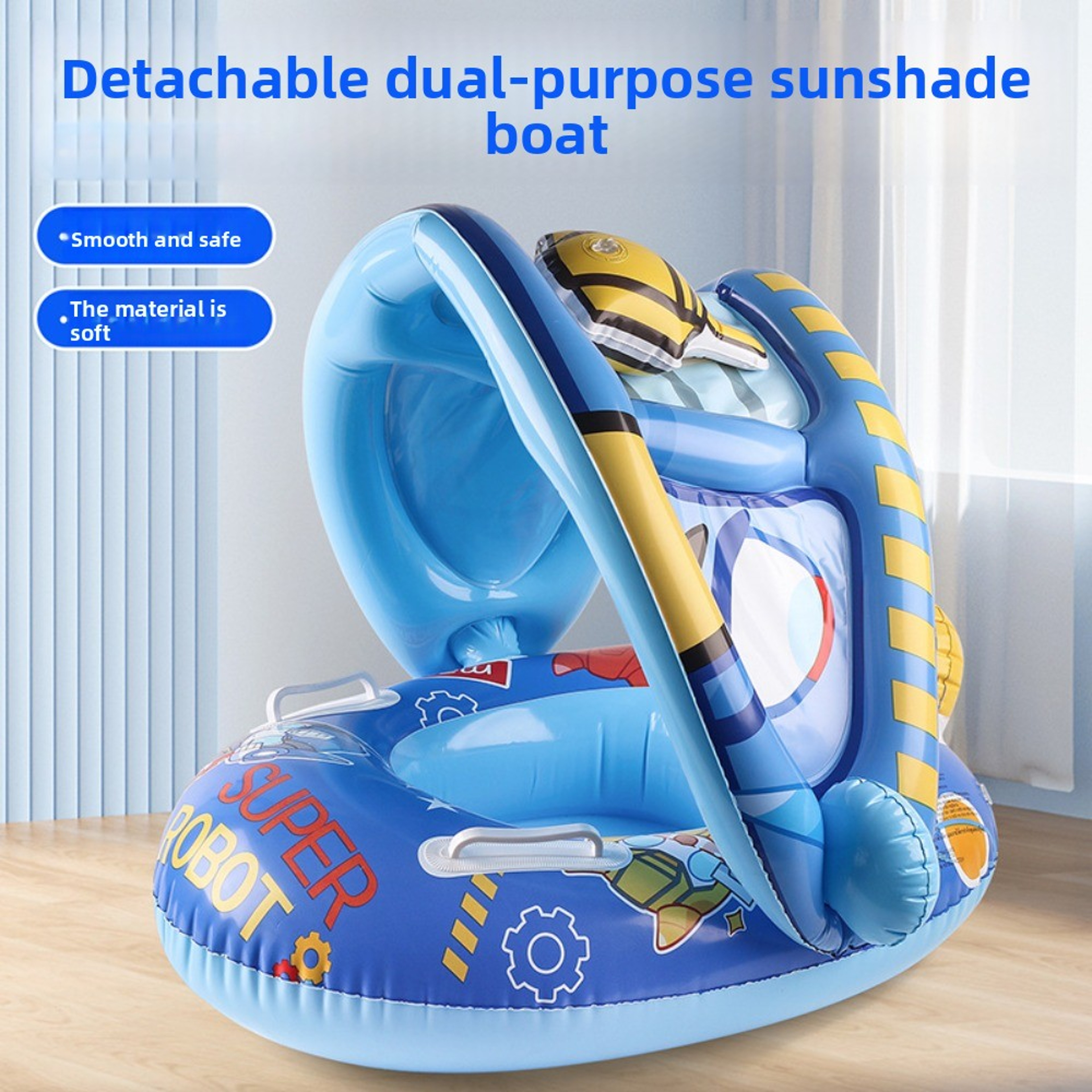 Baby Swim Float With Sun Canopy PVC Infant Swim Ring Seat For Toddlers  Kids 1