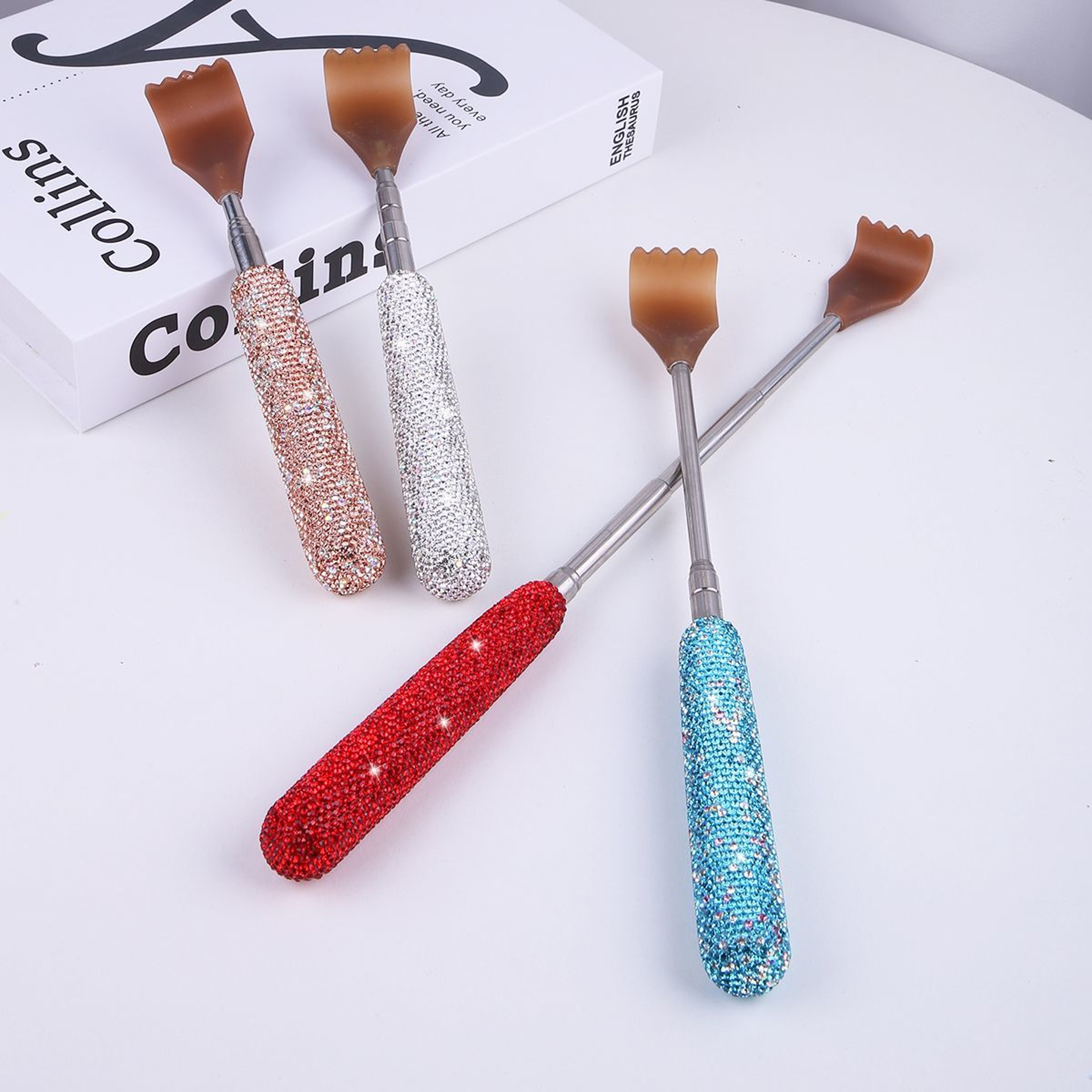Bling Telescopic Back Scratcher with Rhinestone Handle Extendable Back Massager for Instant Itch Relief – view 1