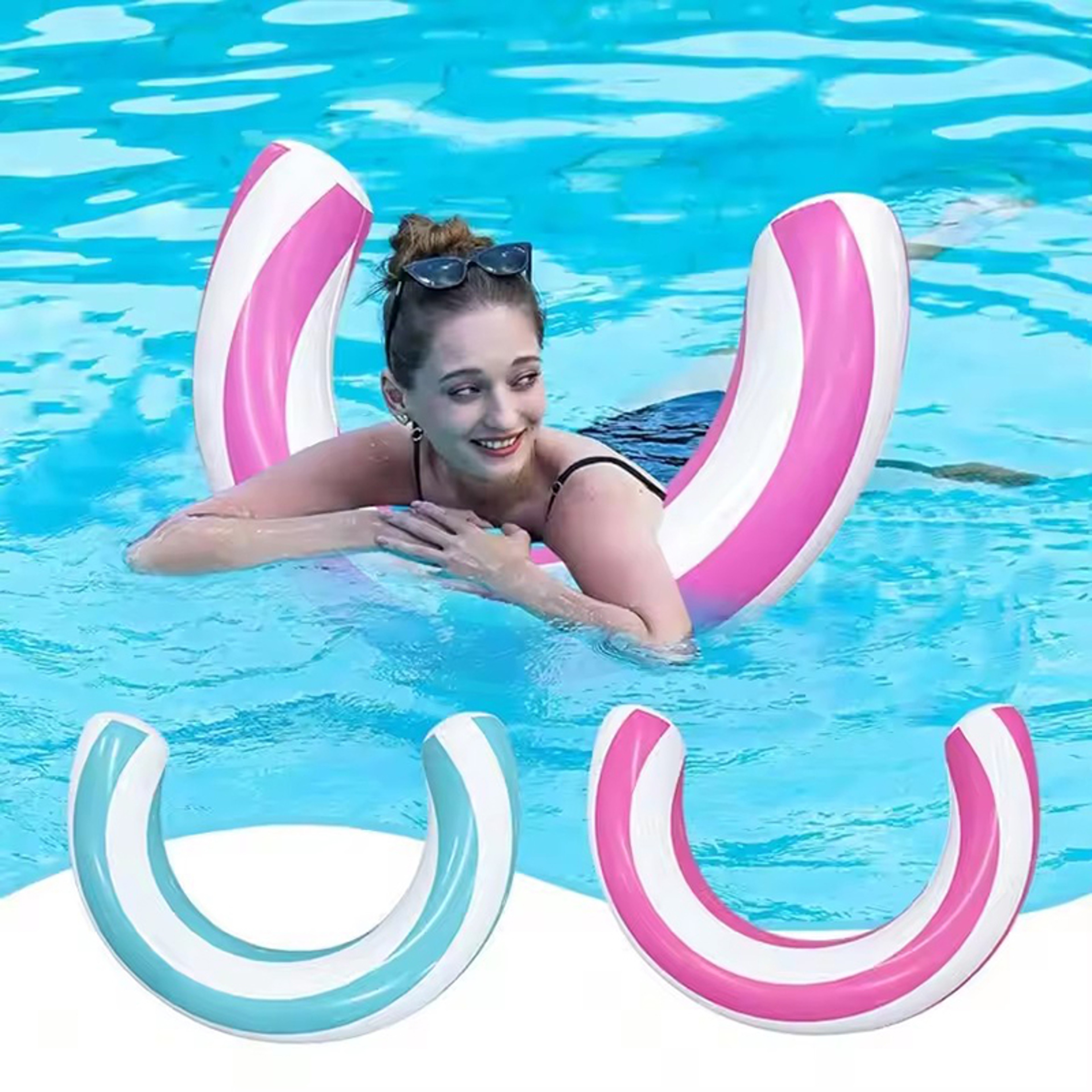 Striped Inflatable Pool Float U Shaped PVC Pool Lounge Float For Adults  Summer Relaxation 0