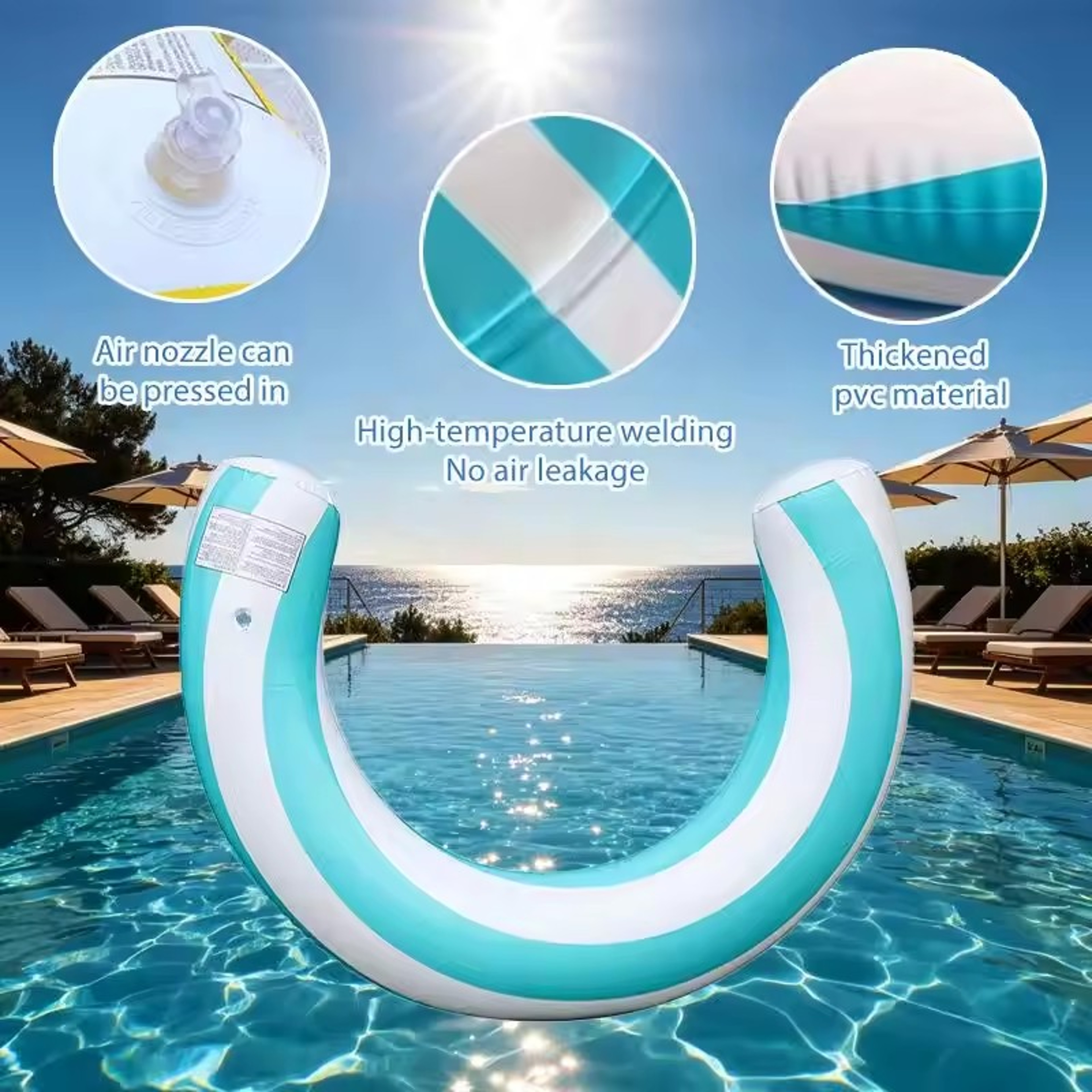 Striped Inflatable Pool Float U Shaped PVC Pool Lounge Float For Adults  Summer Relaxation 1