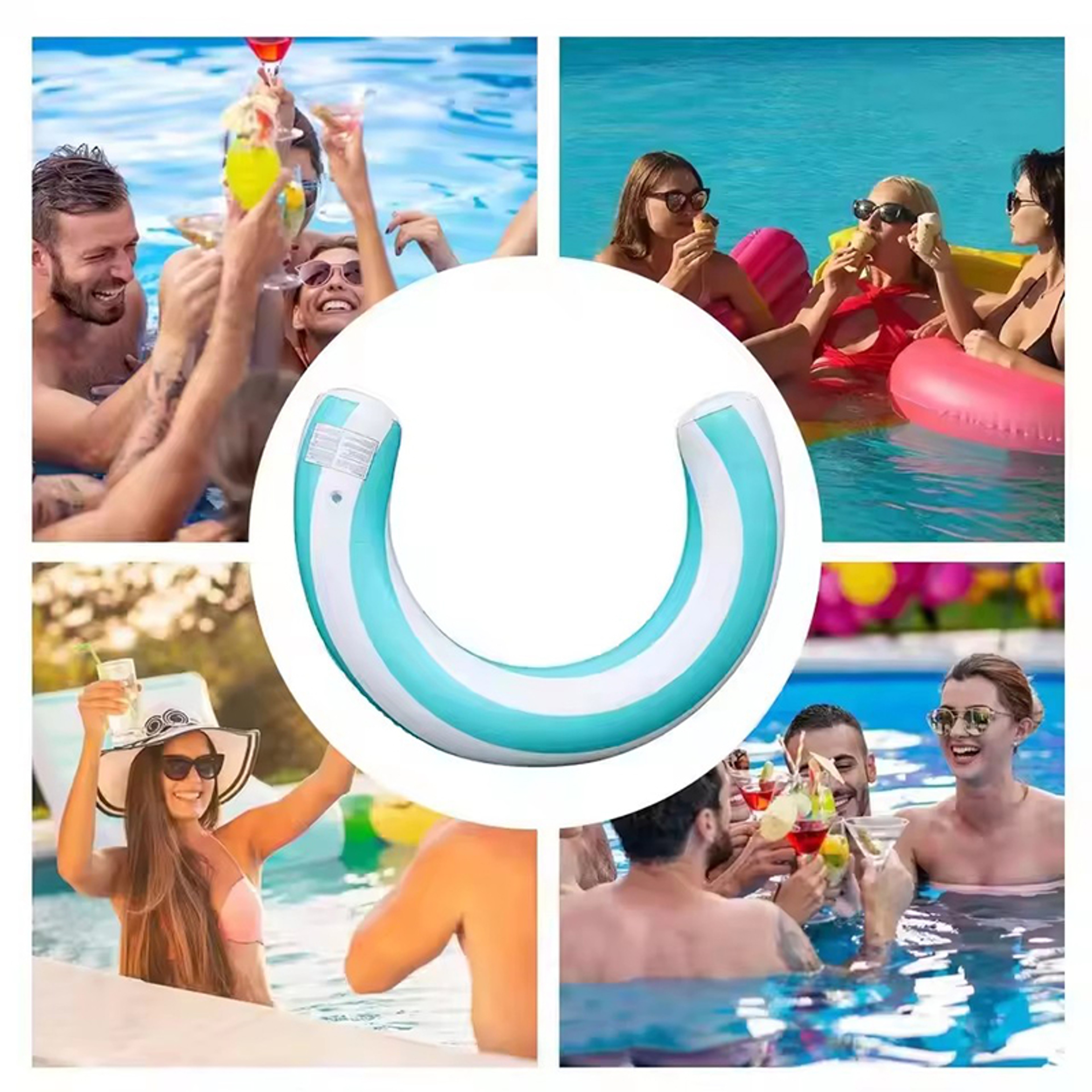 Striped Inflatable Pool Float U Shaped PVC Pool Lounge Float For Adults  Summer Relaxation 5