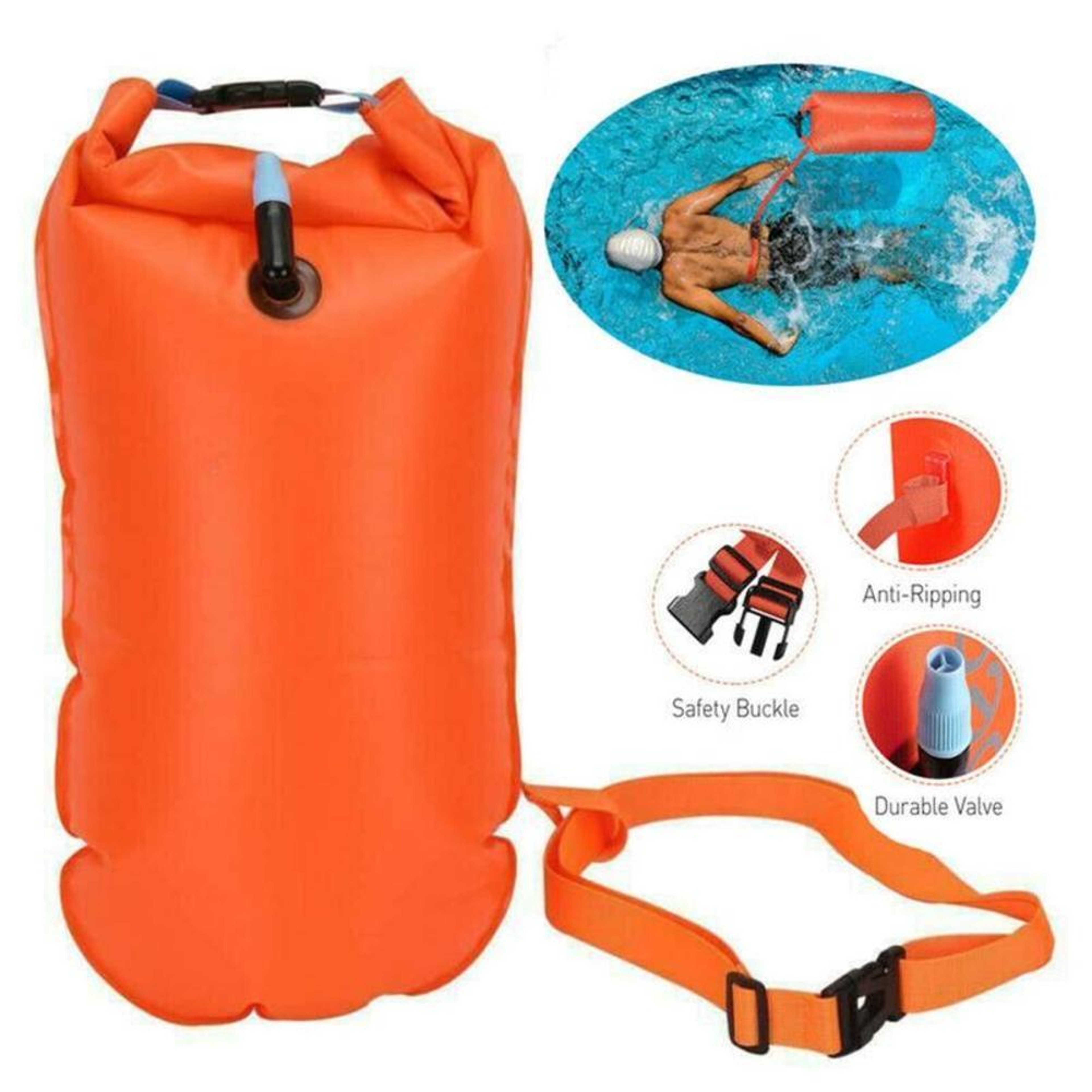 Inflatable Swim Buoy Tow Float With Waist Belt  Waterproof Storage For Open Water Swimming 0
