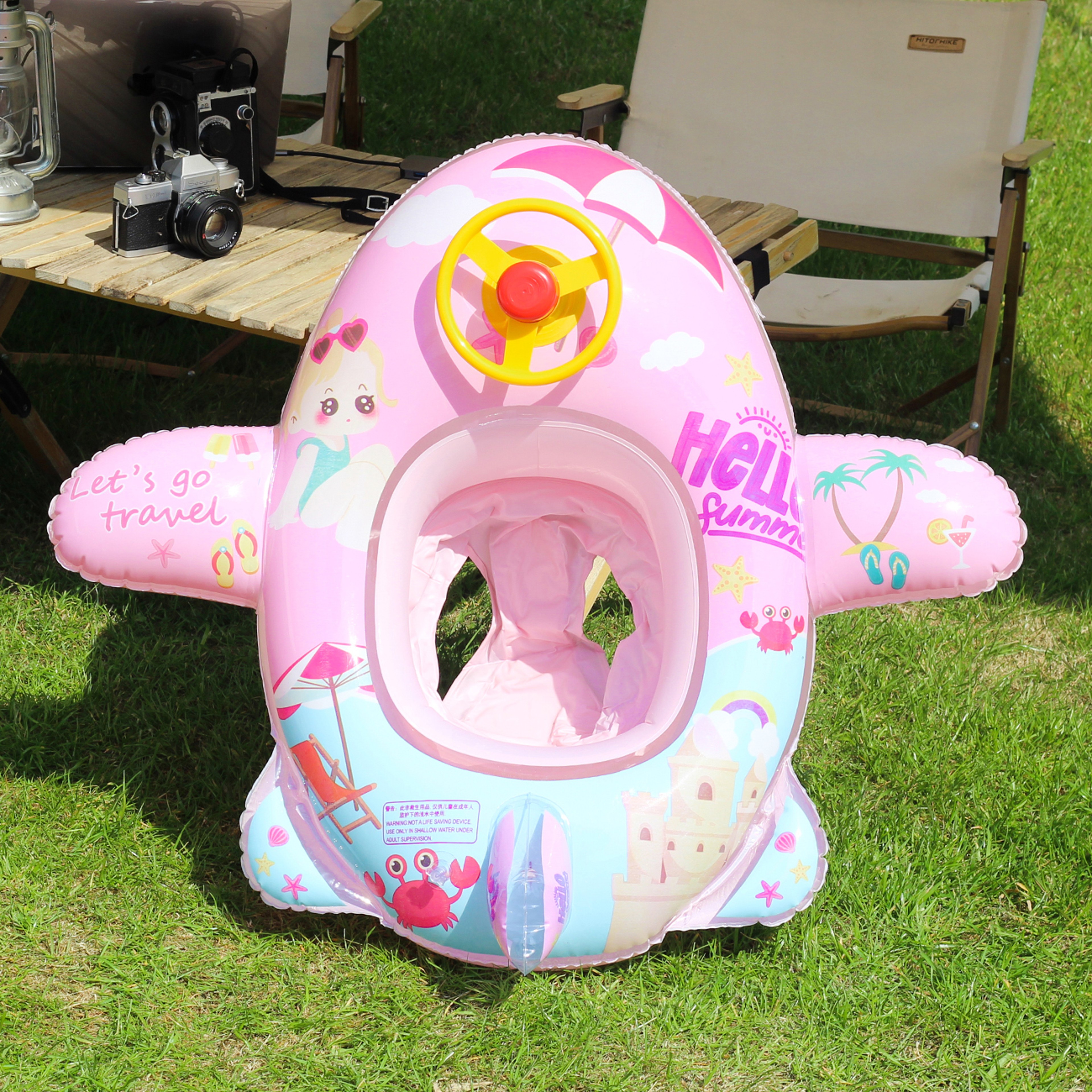 Kids Airplane Pool Float Ride On With Steering Wheel Durable Inflatable Pool Float For Summer Fun 0