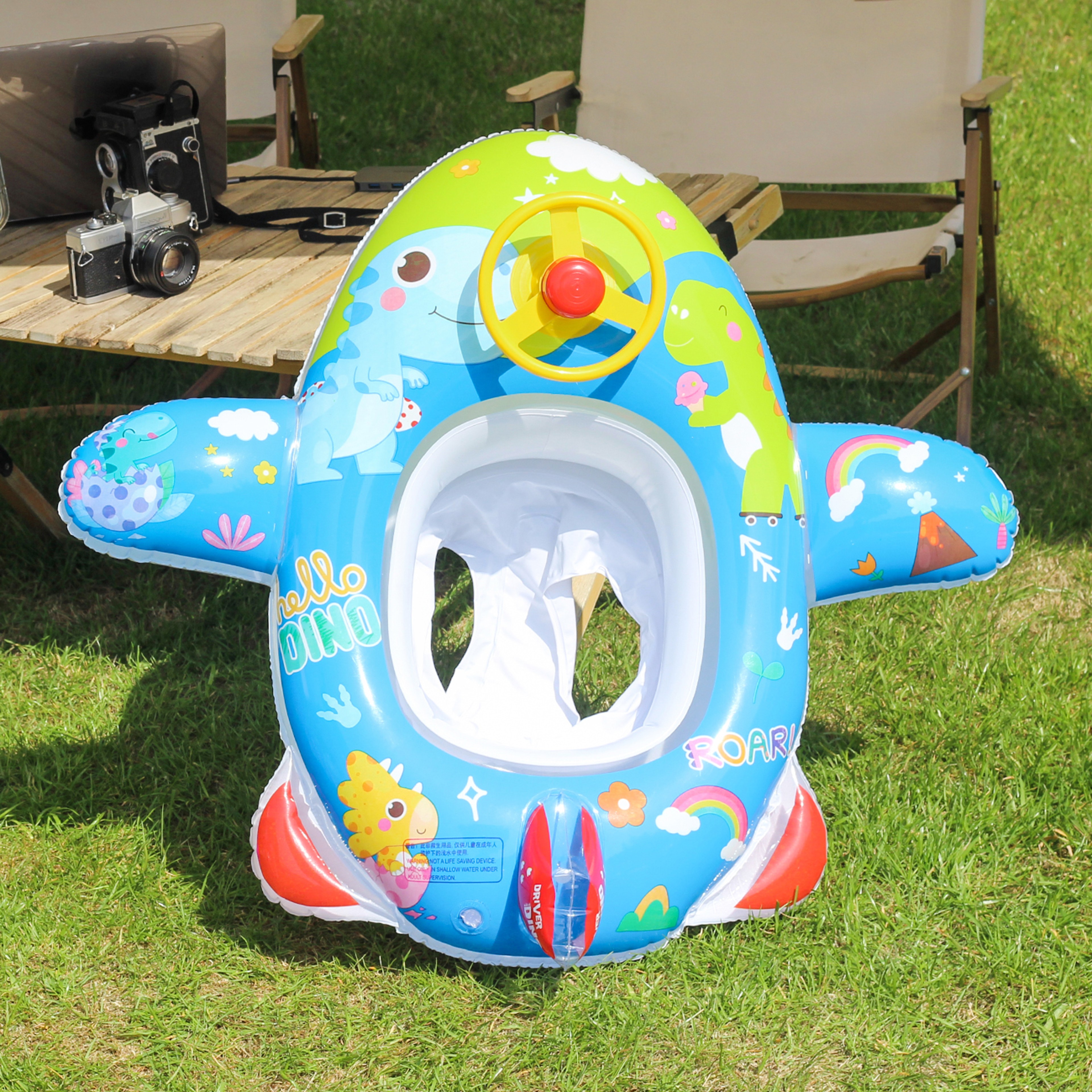 Kids Airplane Pool Float Ride On With Steering Wheel Durable Inflatable Pool Float For Summer Fun 4