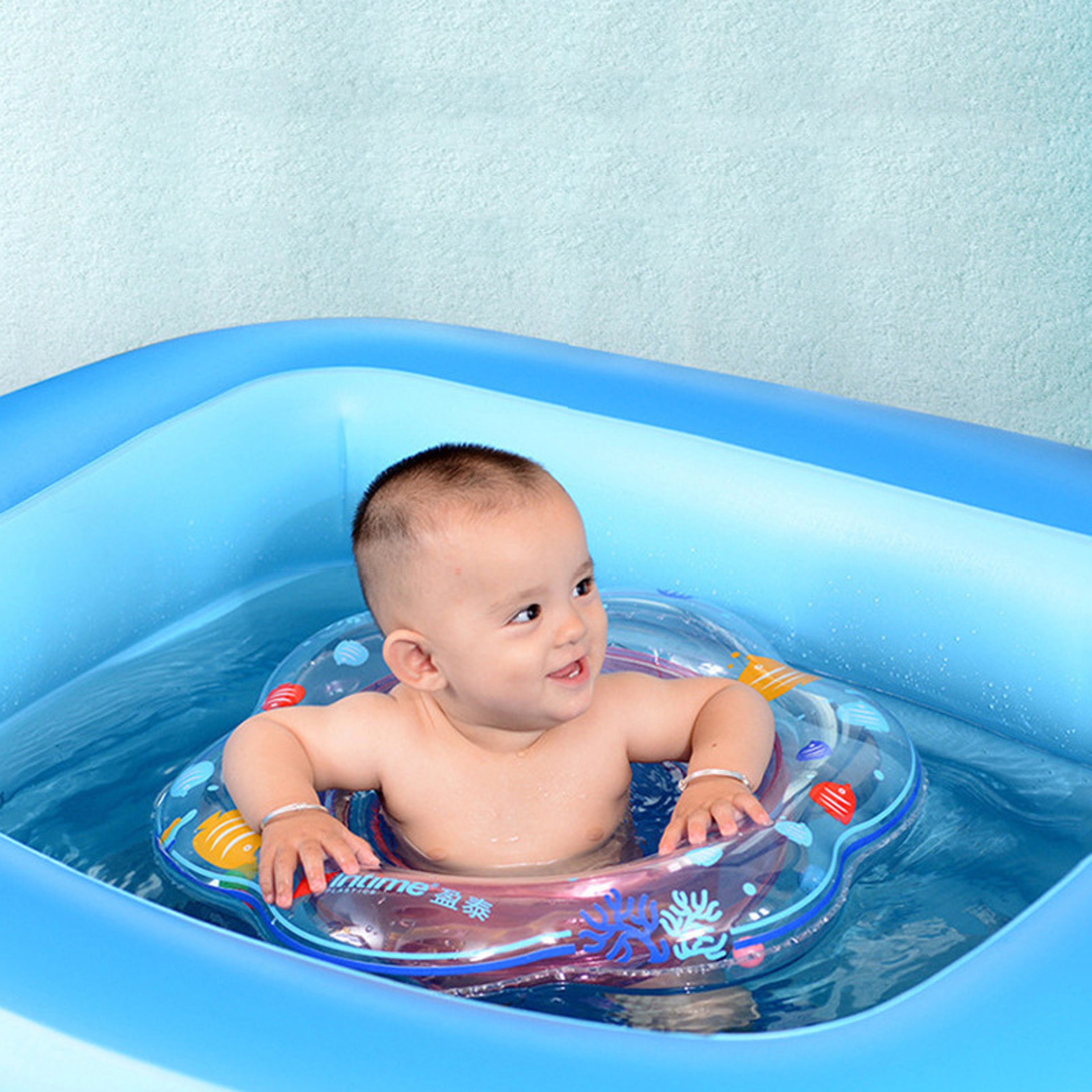 Fish Print Toddler Swim Float Boat With Secure Seat Baby Pool Float For Water Fun 3