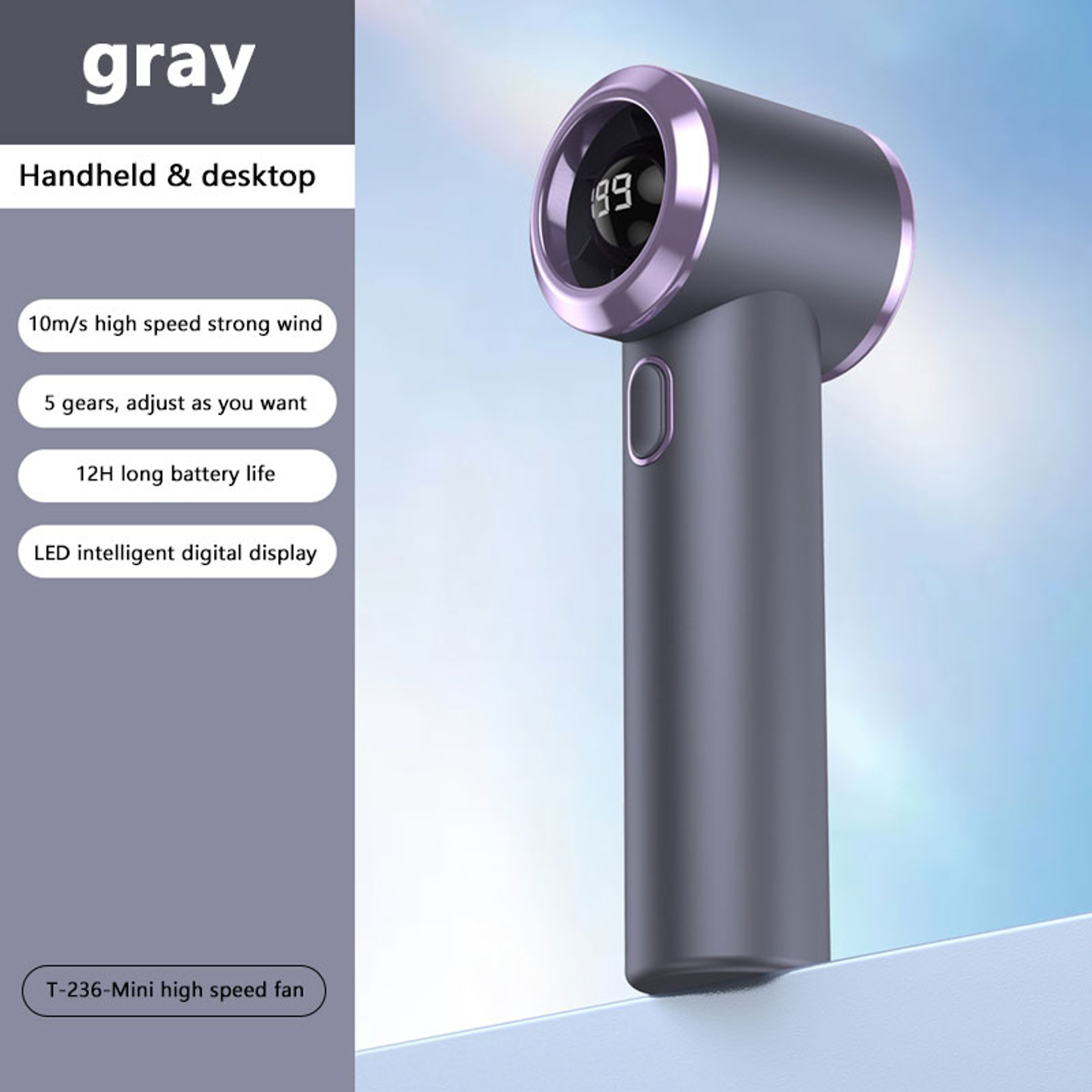 Lenovo Portable Handheld Fan USB Rechargeable Mini Desk Fan With LED Display Speed Levels  Battery 0