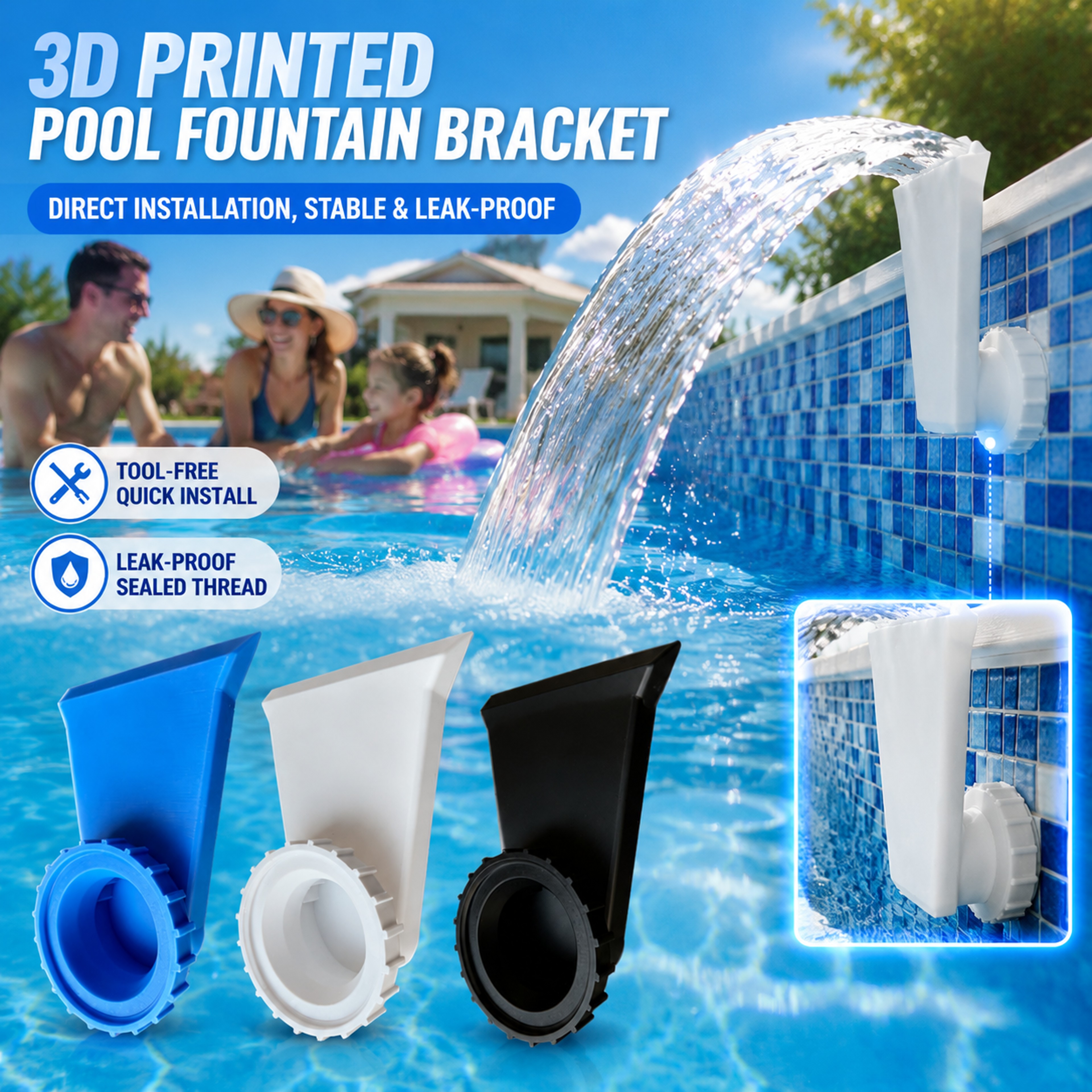 Quick Install Pool Fountain Waterfall Nozzle Bracket with Leak Proof Thread for Swimming Pools – view 1