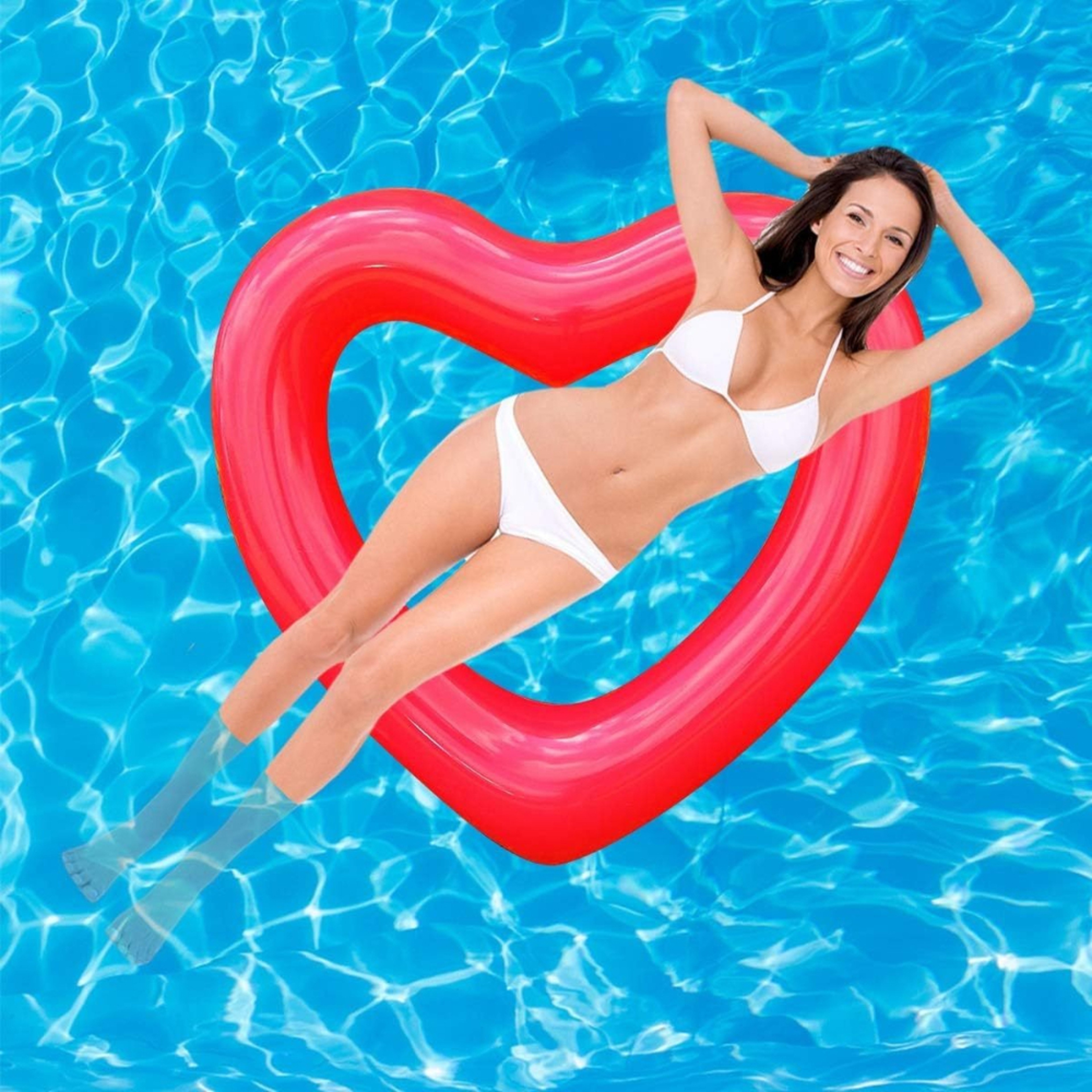 Heart Pool Float Inflatable Swim Ring for Adults, Romantic Summer Beach & Pool Party Lounger – view 1