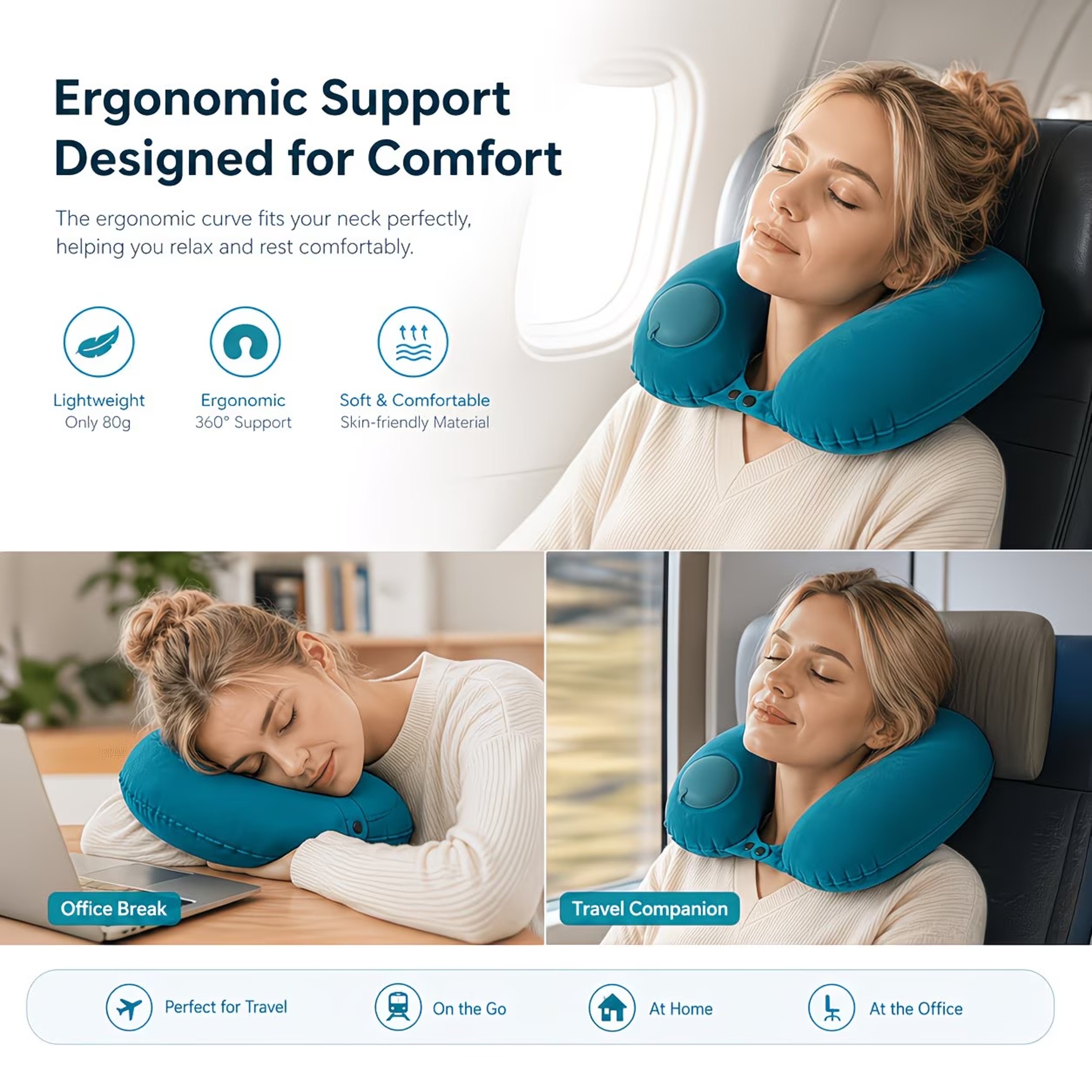 Compact Inflatable Travel Neck Pillow Portable U Shaped Neck Support For Flights Cars  Office 2