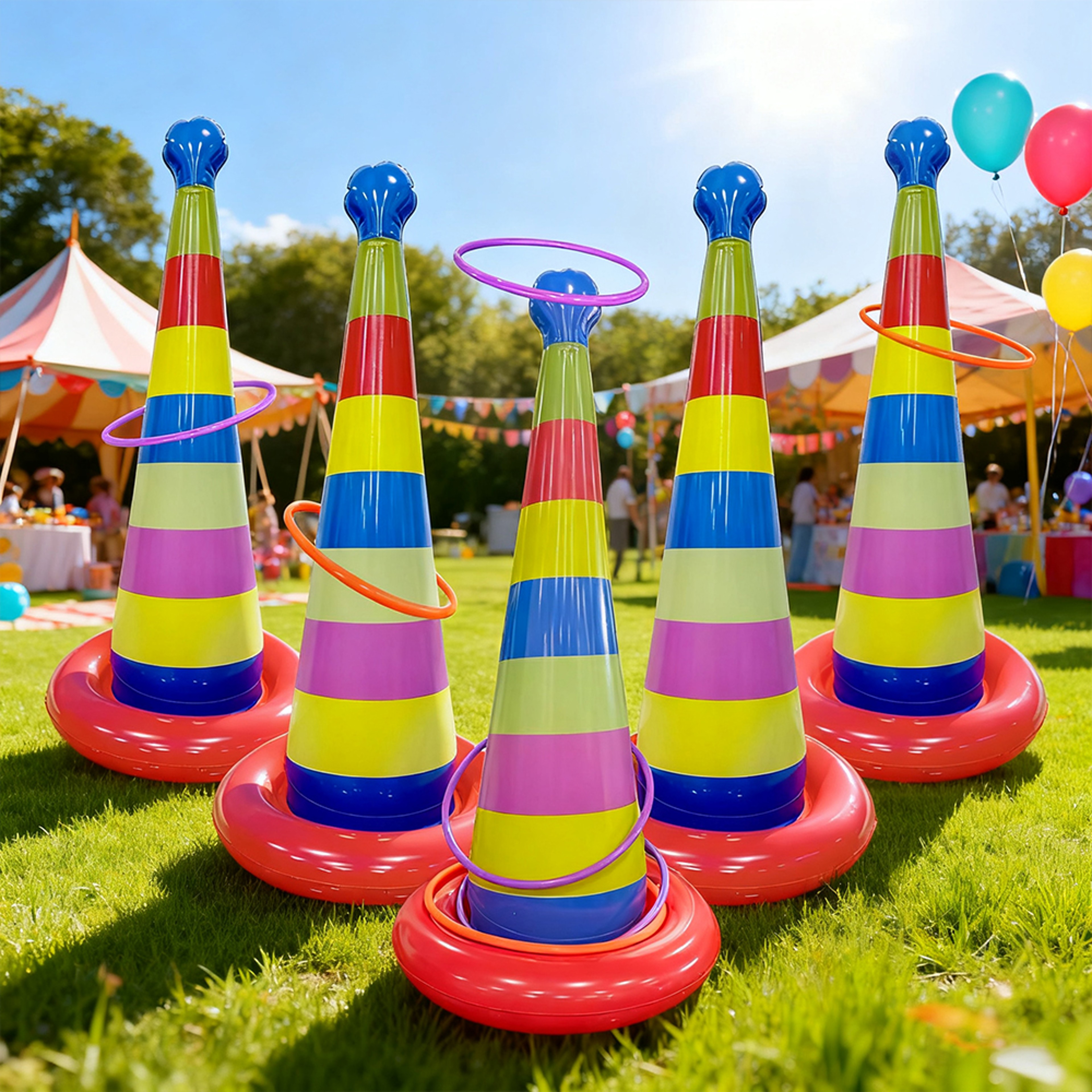 Inflatable Rainbow Ring Toss Game With Musical Base For Kids  Family Parties 2