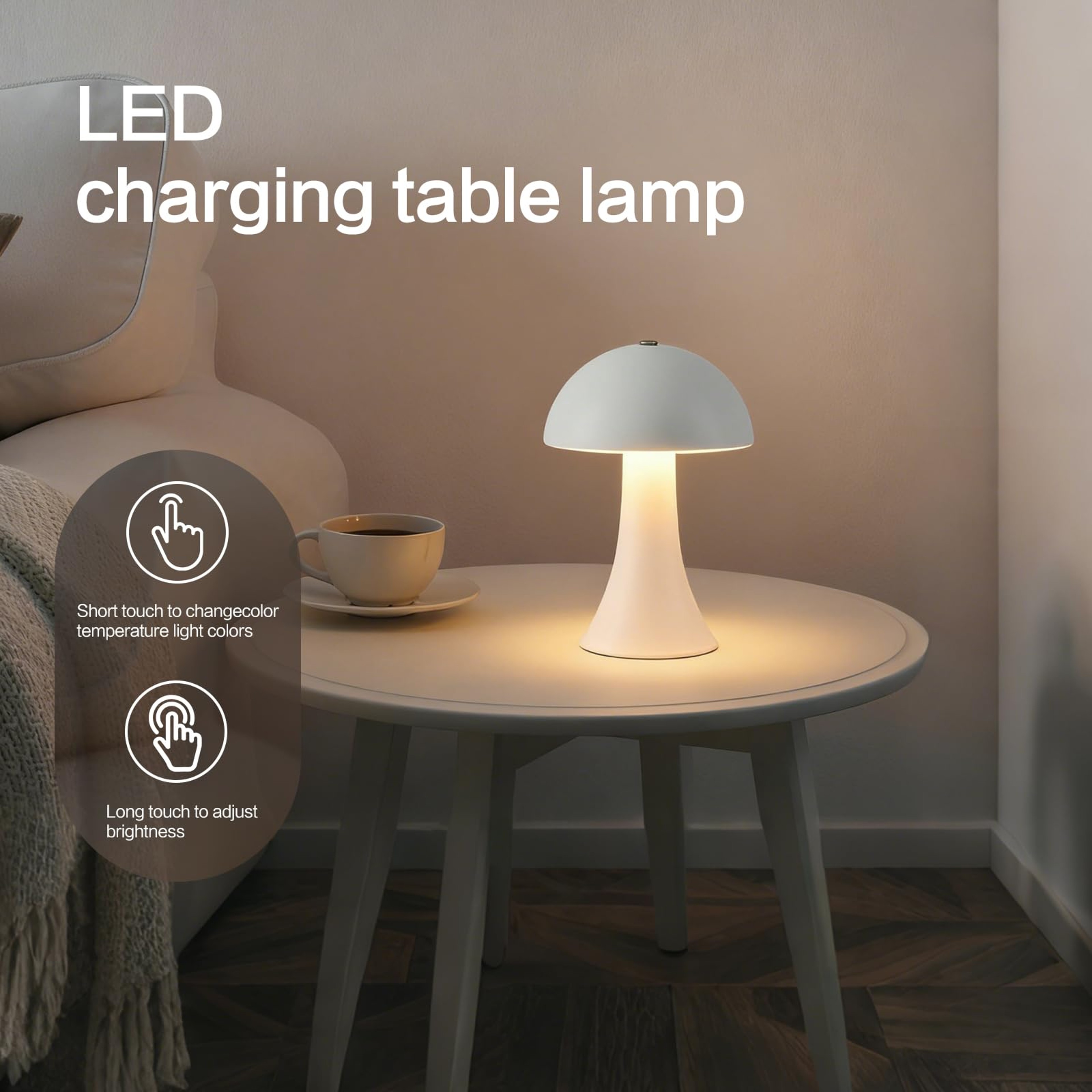 Retro Rechargeable Table Lamp With Touch Sensor Dimmable LED Mushroom Design For Bedroom  Home Deco 0