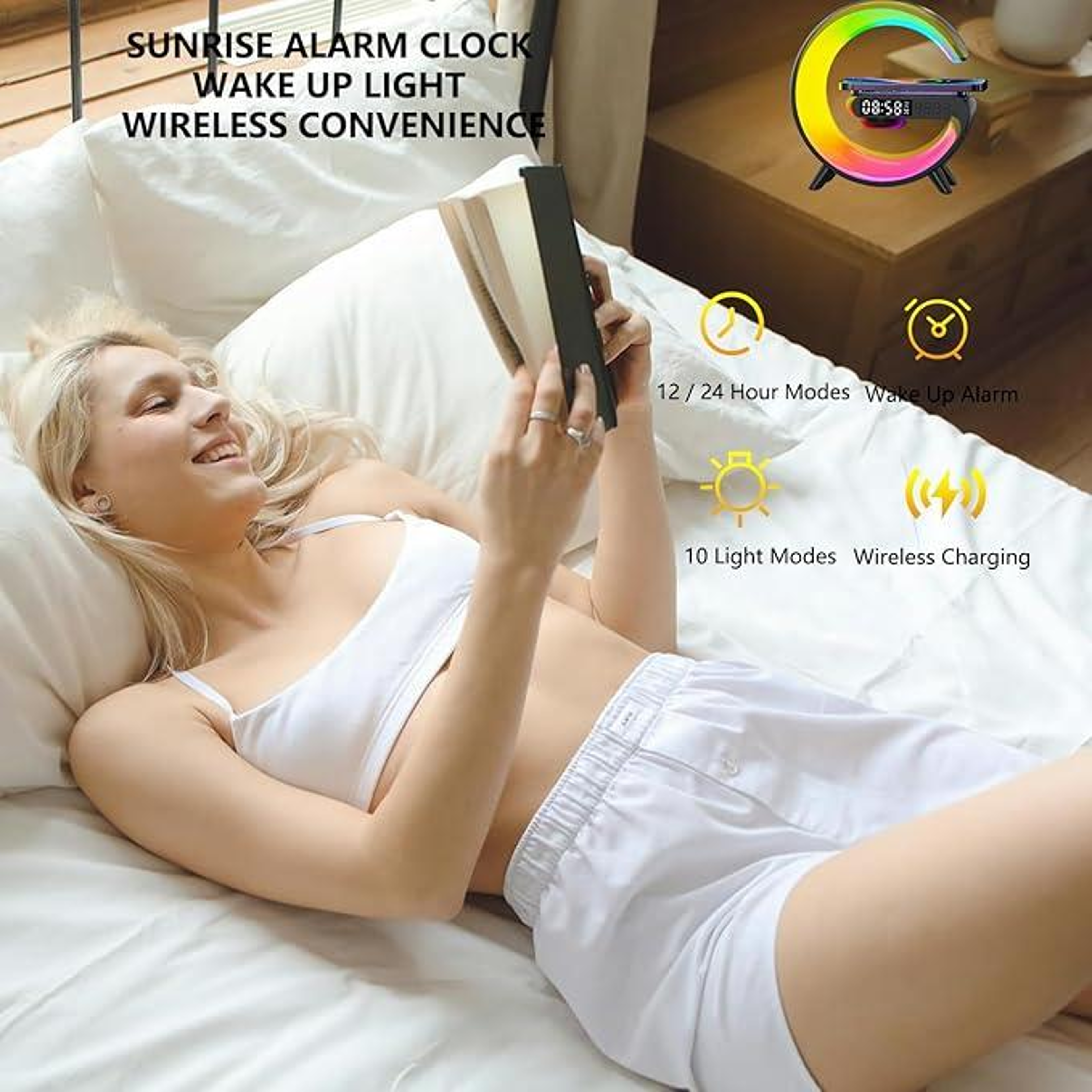 Smart Wireless Charging Station With RGB Night Light Bluetooth Speaker  Alarm Clock 1