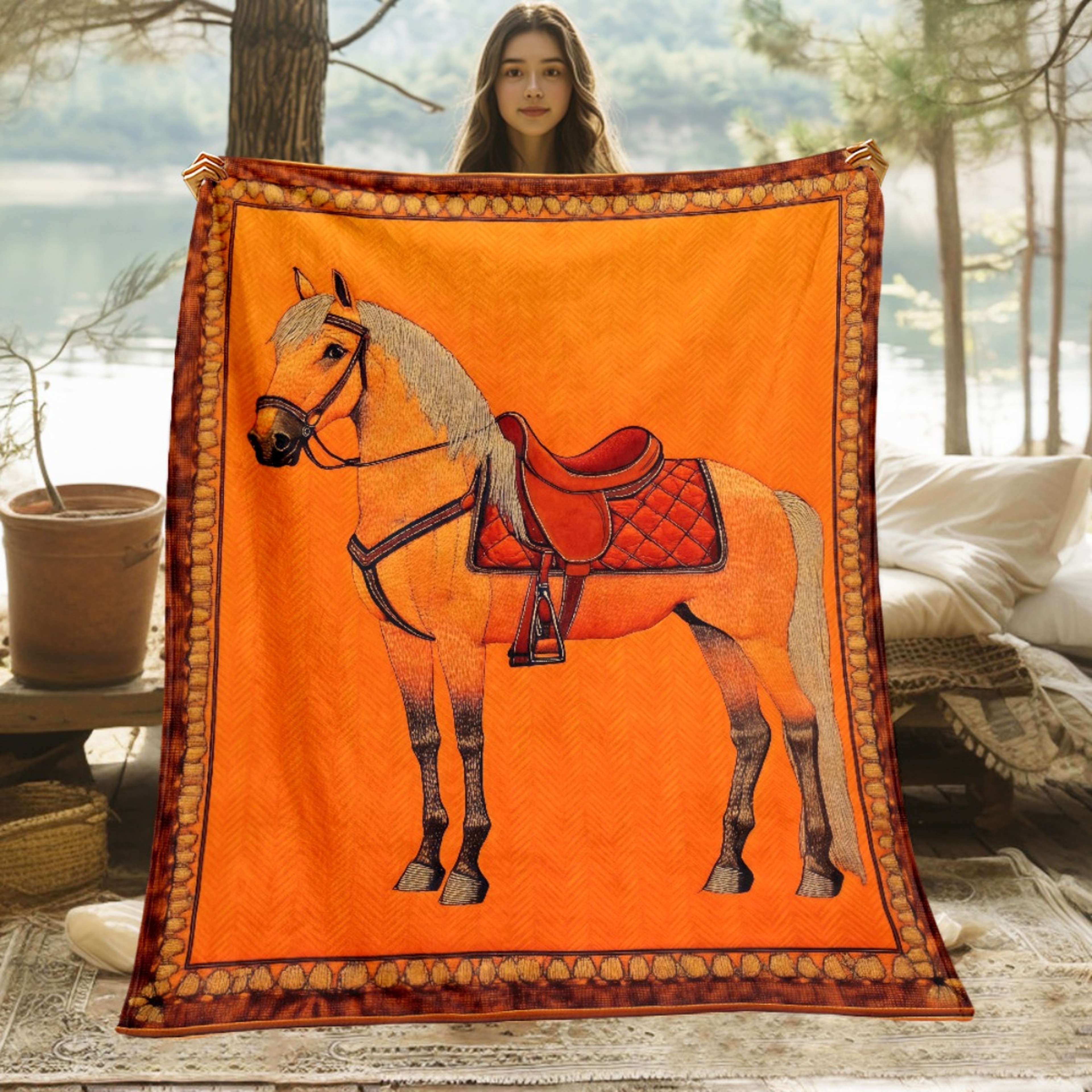 Luxury Horse Throw Blanket Soft Fleece Blanket With Elegant Stallion Print For Sofa Bed  Home Decor 2