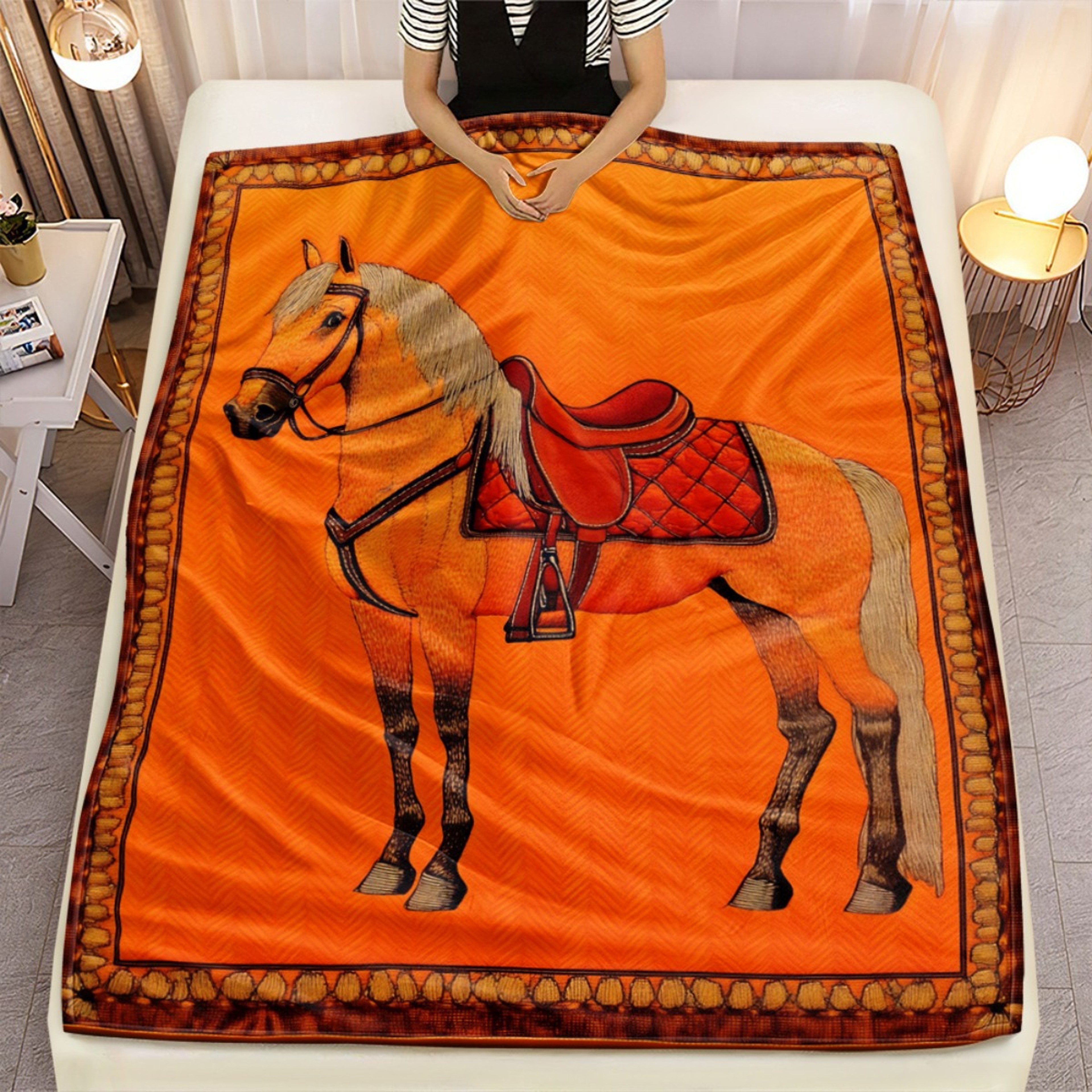 Luxury Horse Throw Blanket Soft Fleece Blanket With Elegant Stallion Print For Sofa Bed  Home Decor 4