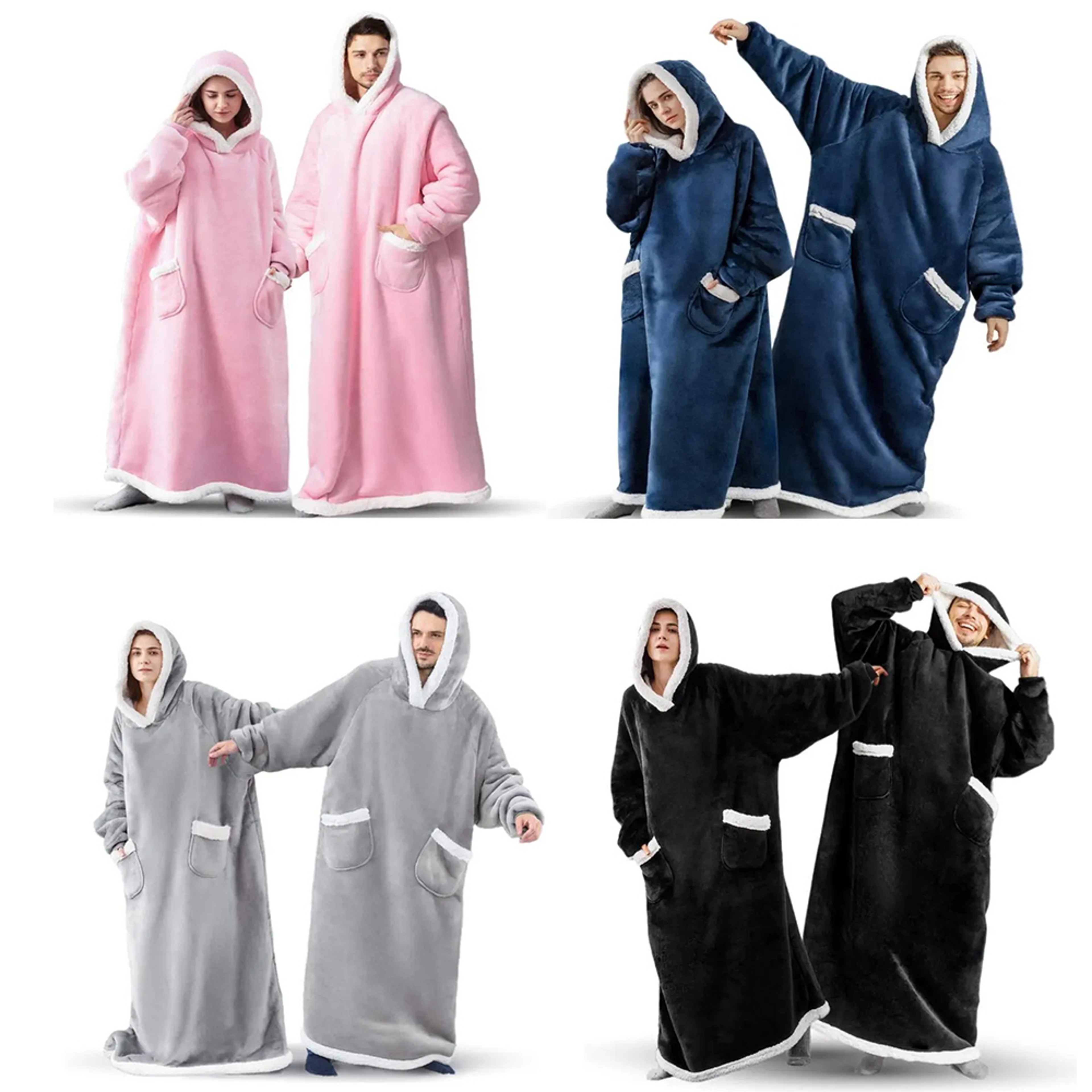 Wearable Blanket Hoodie Oversized Flannel Hooded Blanket Sweatshirt for Cozy Winter Comfort – view 3