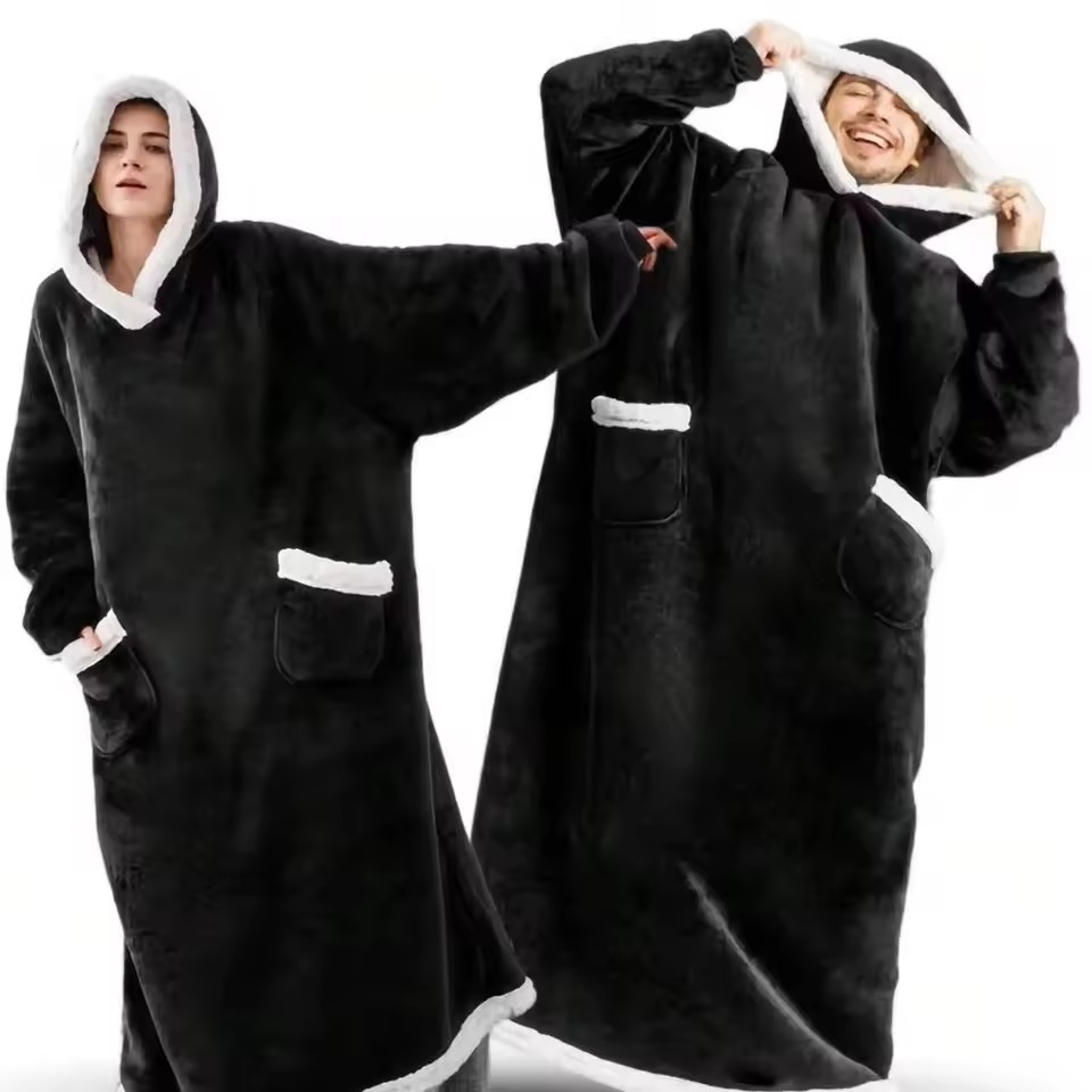 Wearable Blanket Hoodie Oversized Flannel Hooded Blanket Sweatshirt for Cozy Winter Comfort – view 5